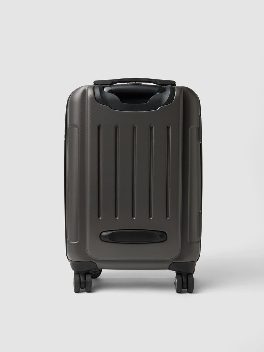 Grey hard-shell travel trolley suitcase with wheels_1