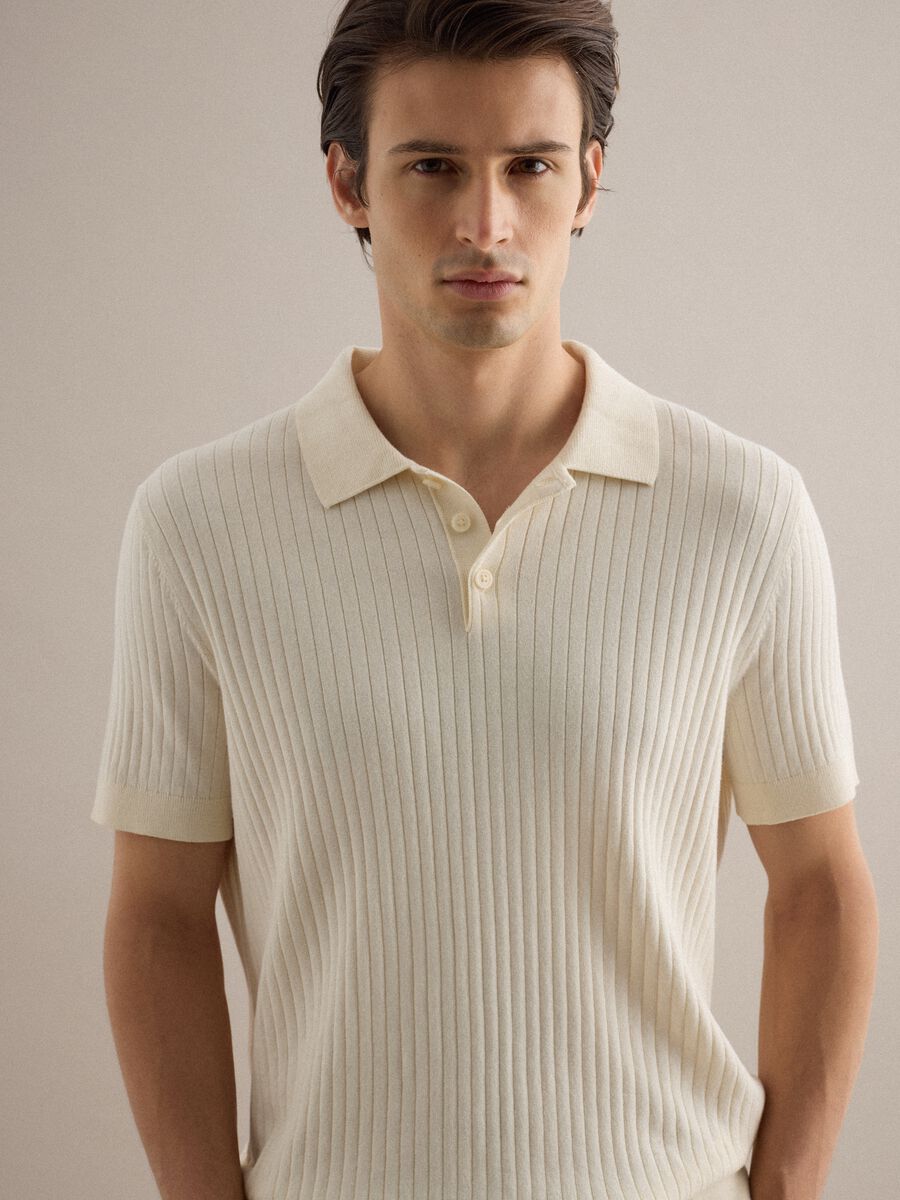 Short-sleeved white striped polo in pure cotton regular fit_2
