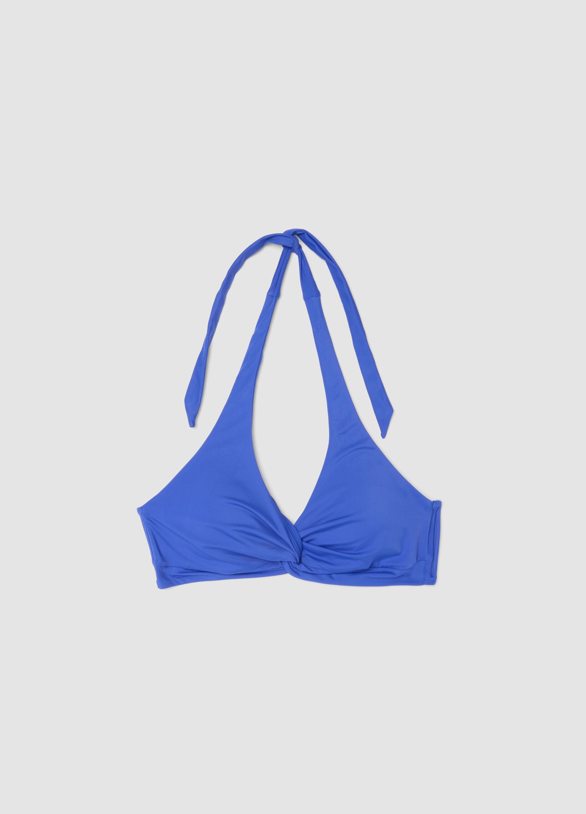 Blue stretch-fabric bikini top