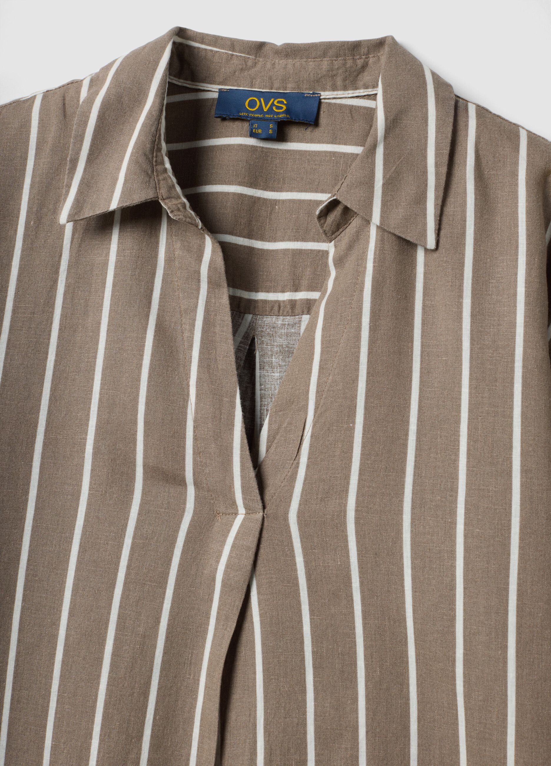 Brown striped linen-viscose blend shirt