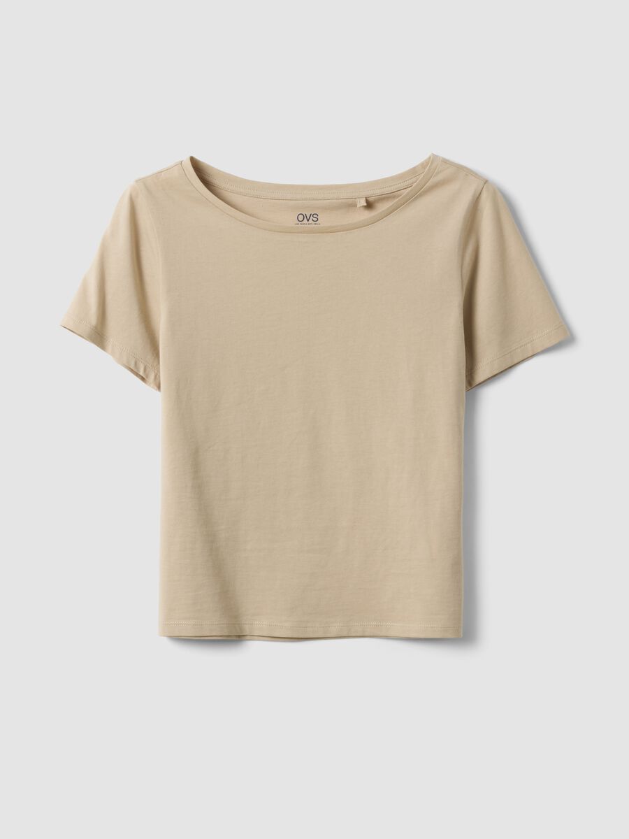 Beige short-sleeved pure cotton T-shirt_4