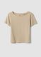 Beige short-sleeved pure cotton T-shirt_4