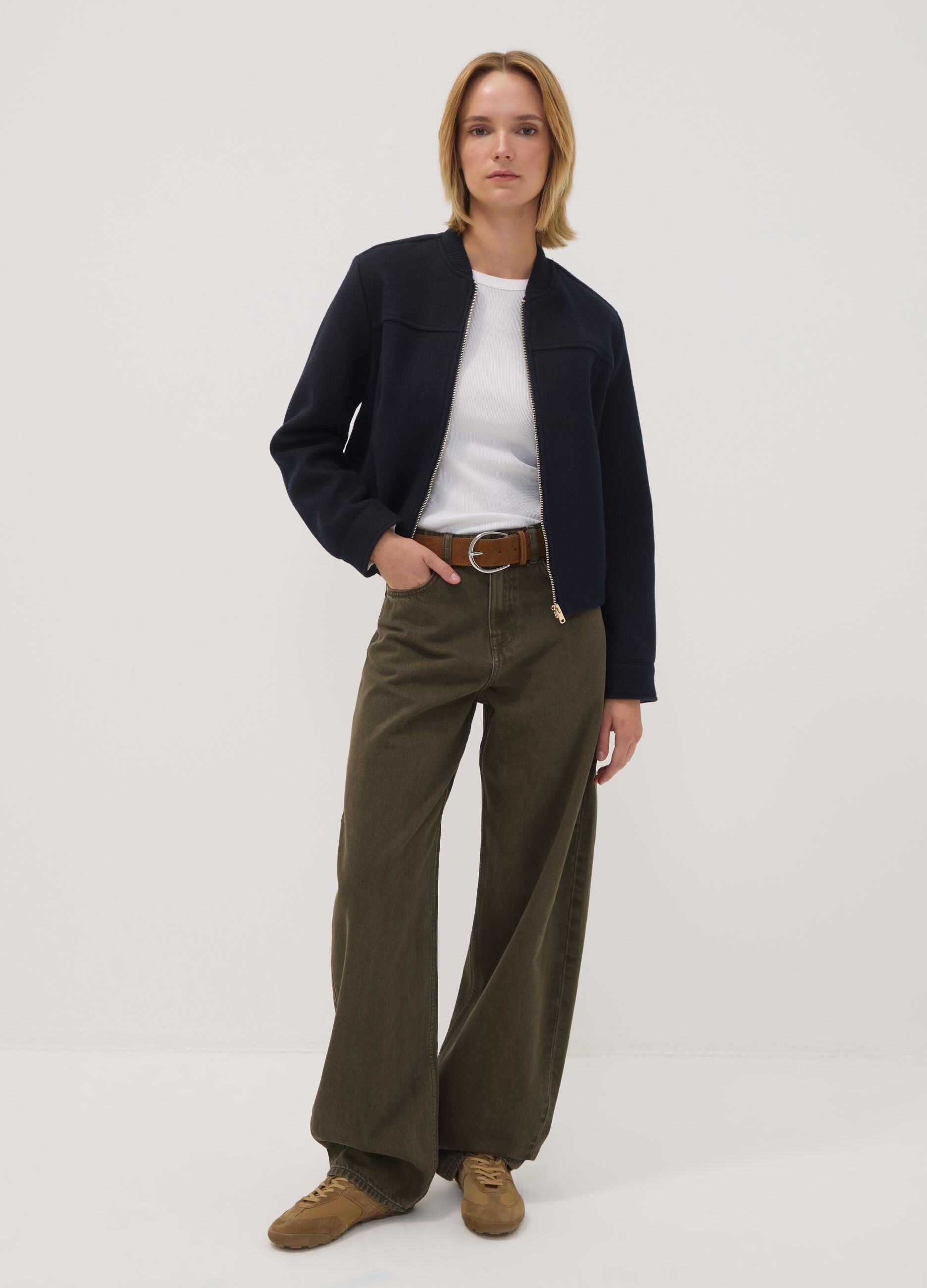 Navy blue regular-fit jacket with zip