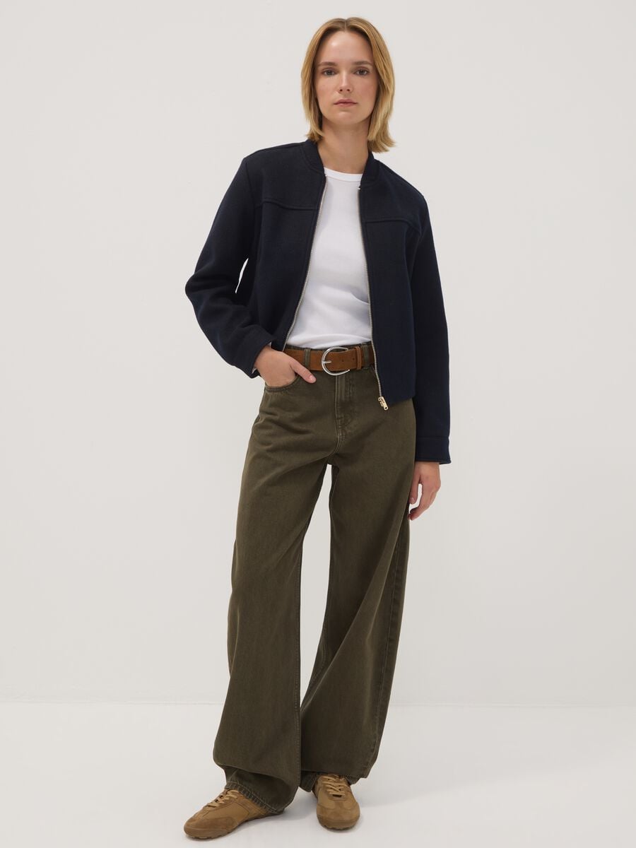 Navy blue regular-fit jacket with zip_1