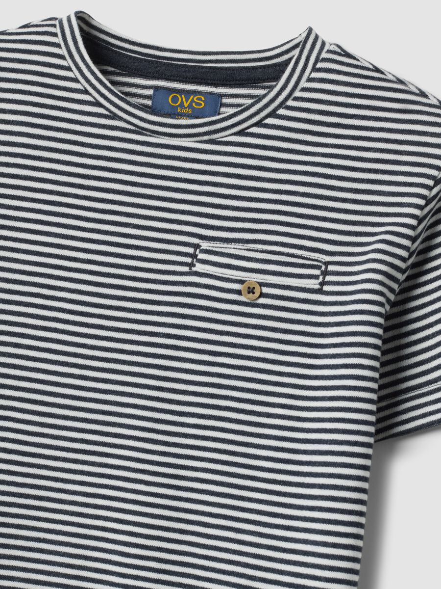 Blue cotton-blend set with striped T-shirt and shorts_2