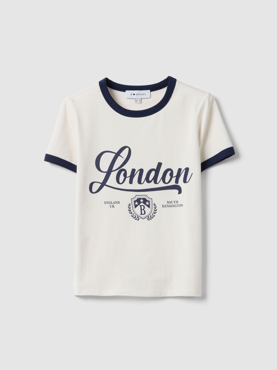 Wei&szlig;e T-Shirt aus elastischer Baumwolle im Regular Fit mit blauem Schriftzug_4