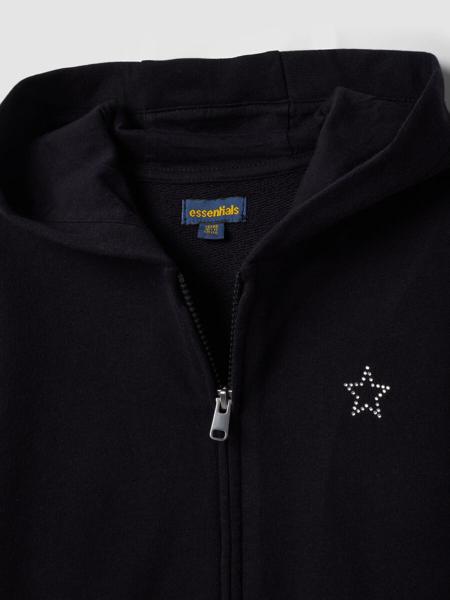 Black hooded sweatshirt in pure organic cotton with star for girls_6