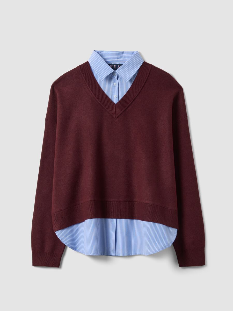 Camisola vermelha em mistura de viscose com efeito de dupla camada_0