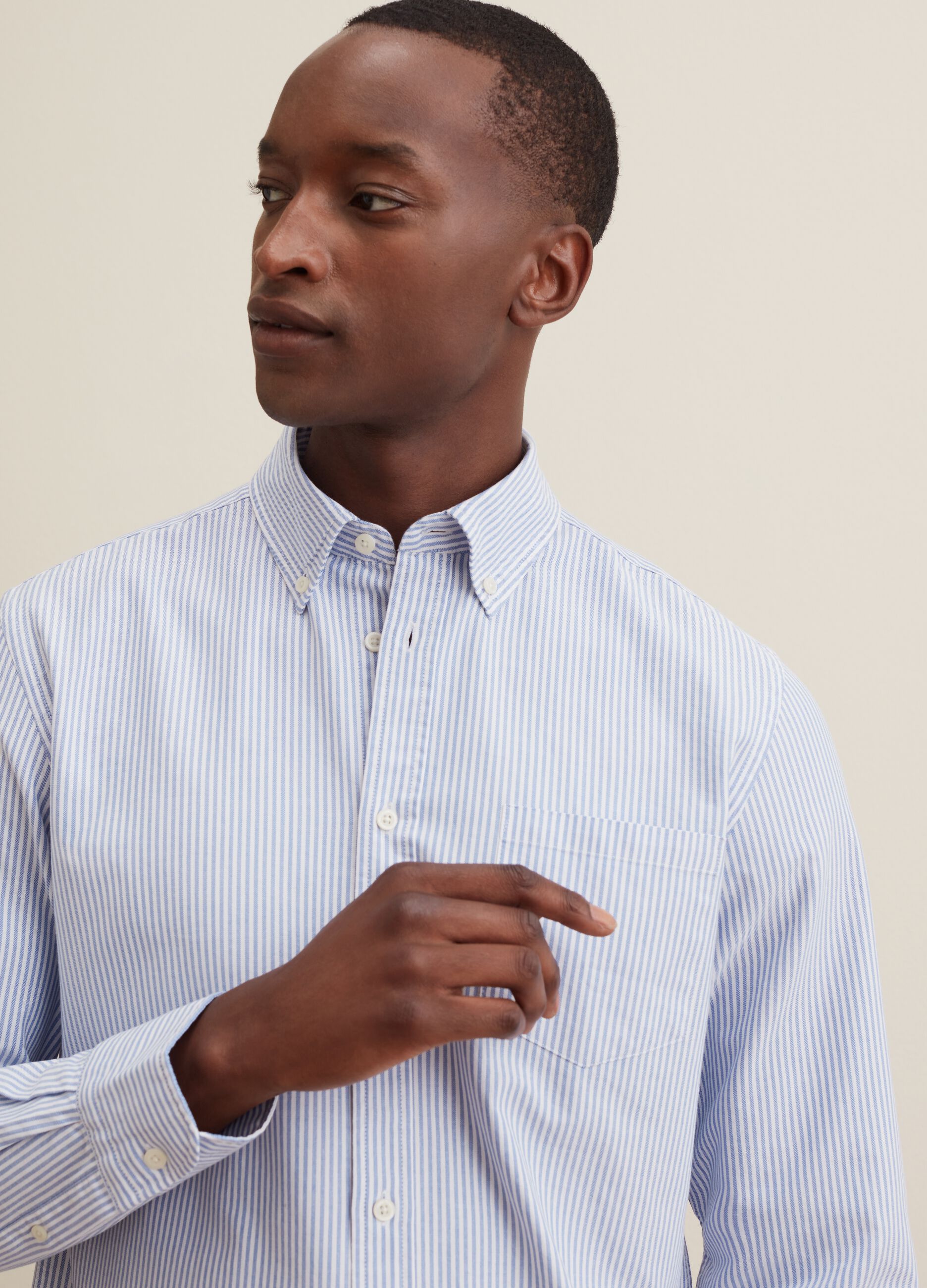 Oxford cotton shirt with thin stripes_3