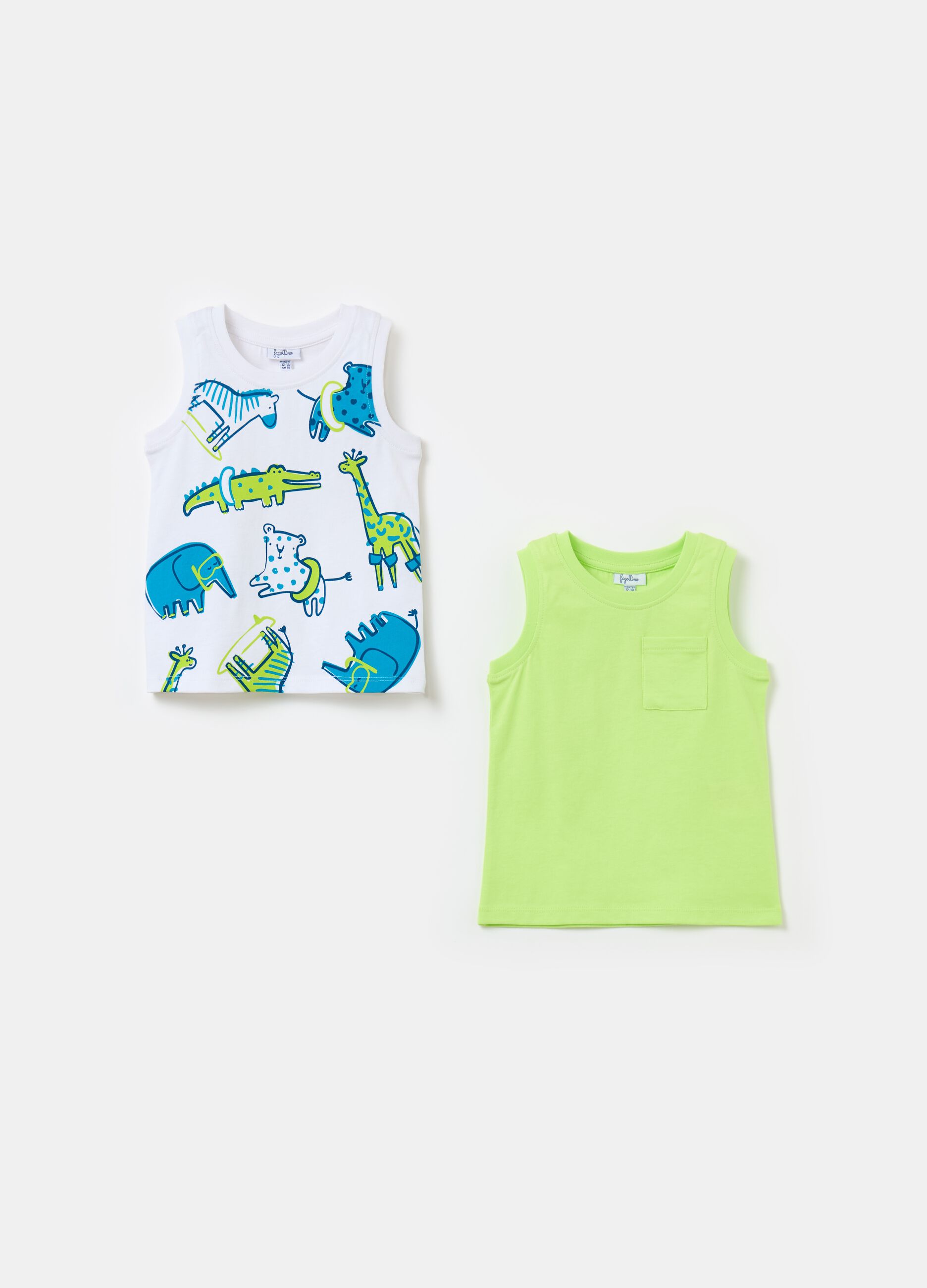 Two-pack cotton vests with print