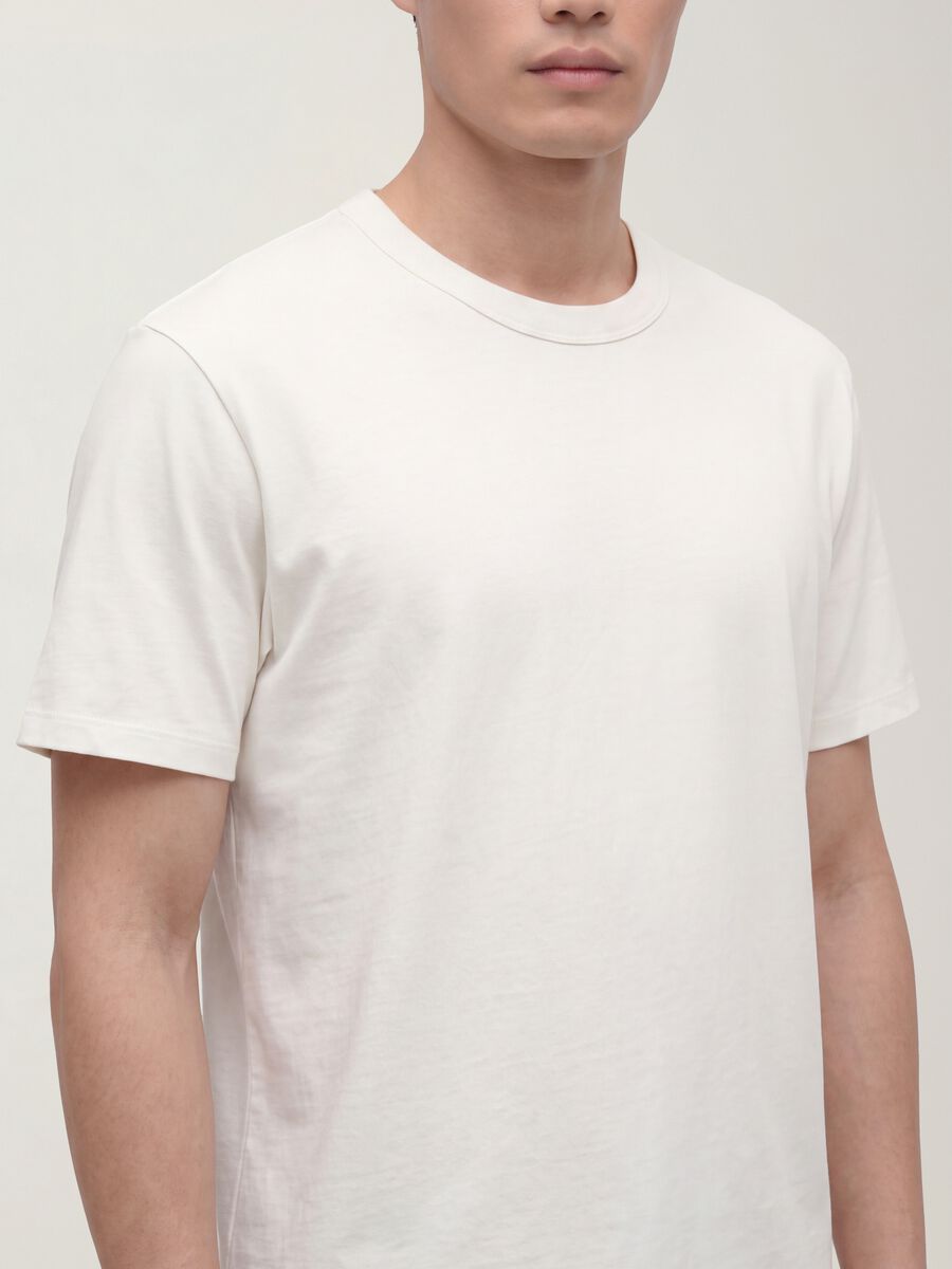 White pure cotton crew-neck T-shirt, relaxed fit_3