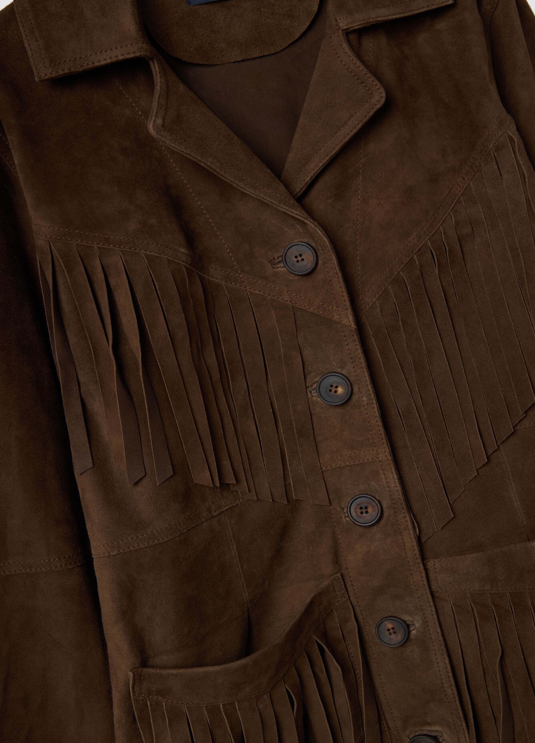 Braune Echtlederjacke mit Fransen