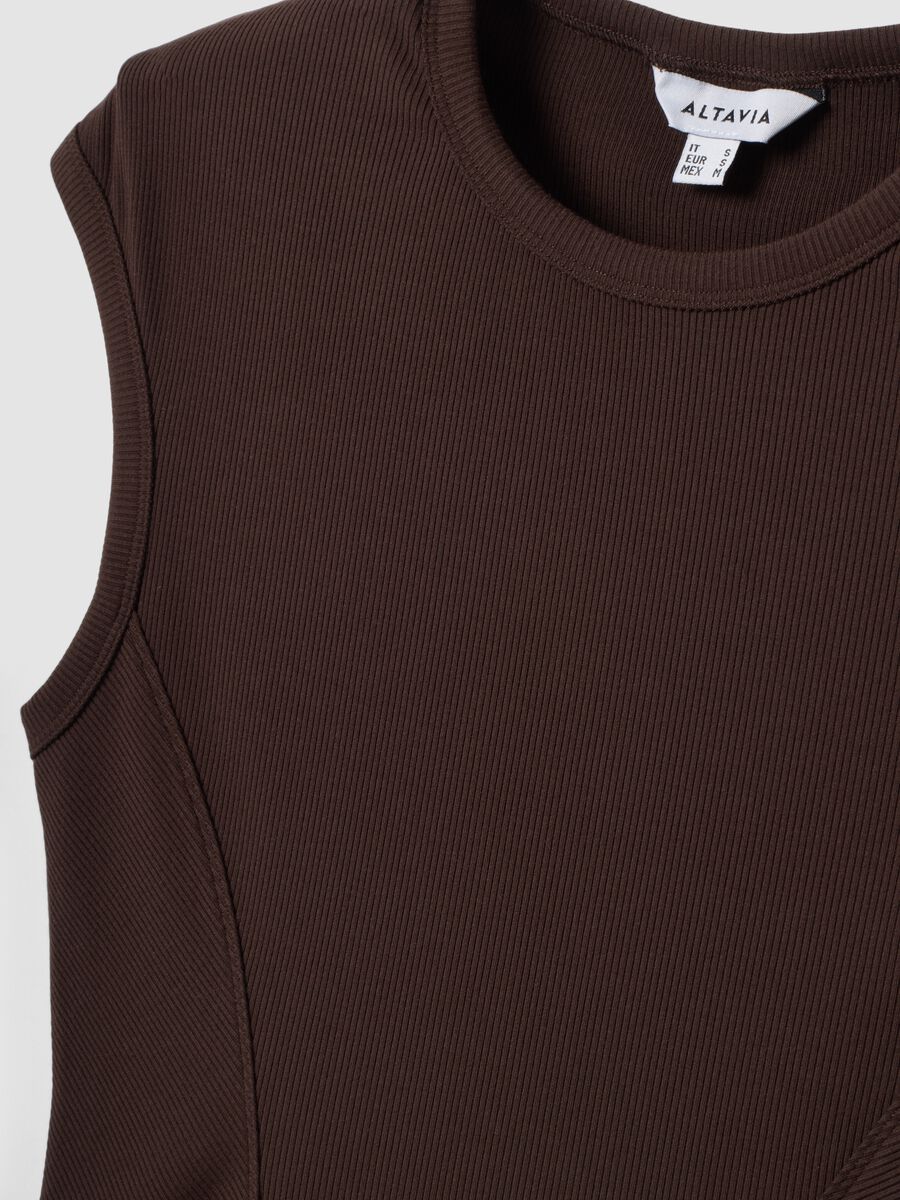 Brown ribbed stretch modal crew-neck top_5