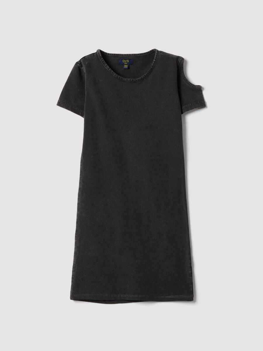 Schwarzes Kleid aus Stretch-Baumwolle mit Schulter-Cut-out_3
