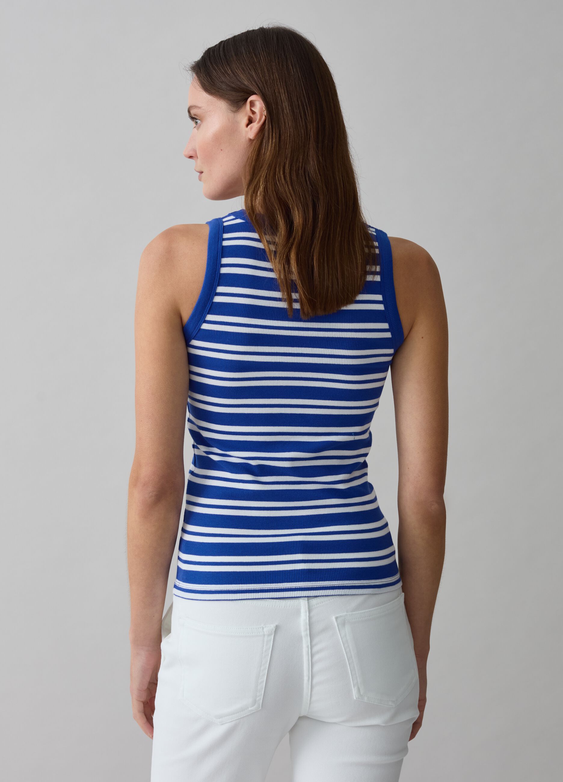 Ribbed tank top with striped pattern