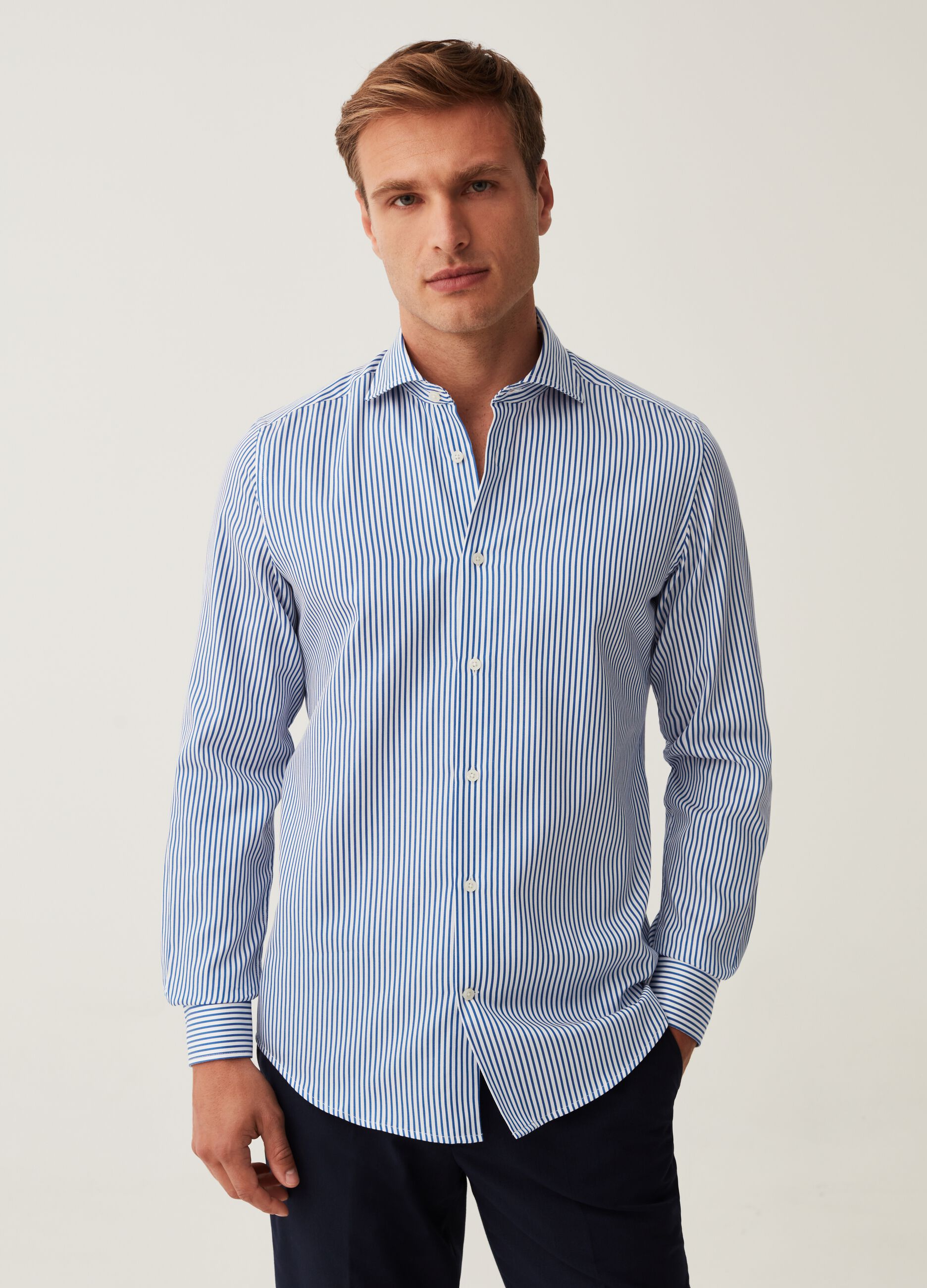 Slim-fit shirt in striped cotton_1