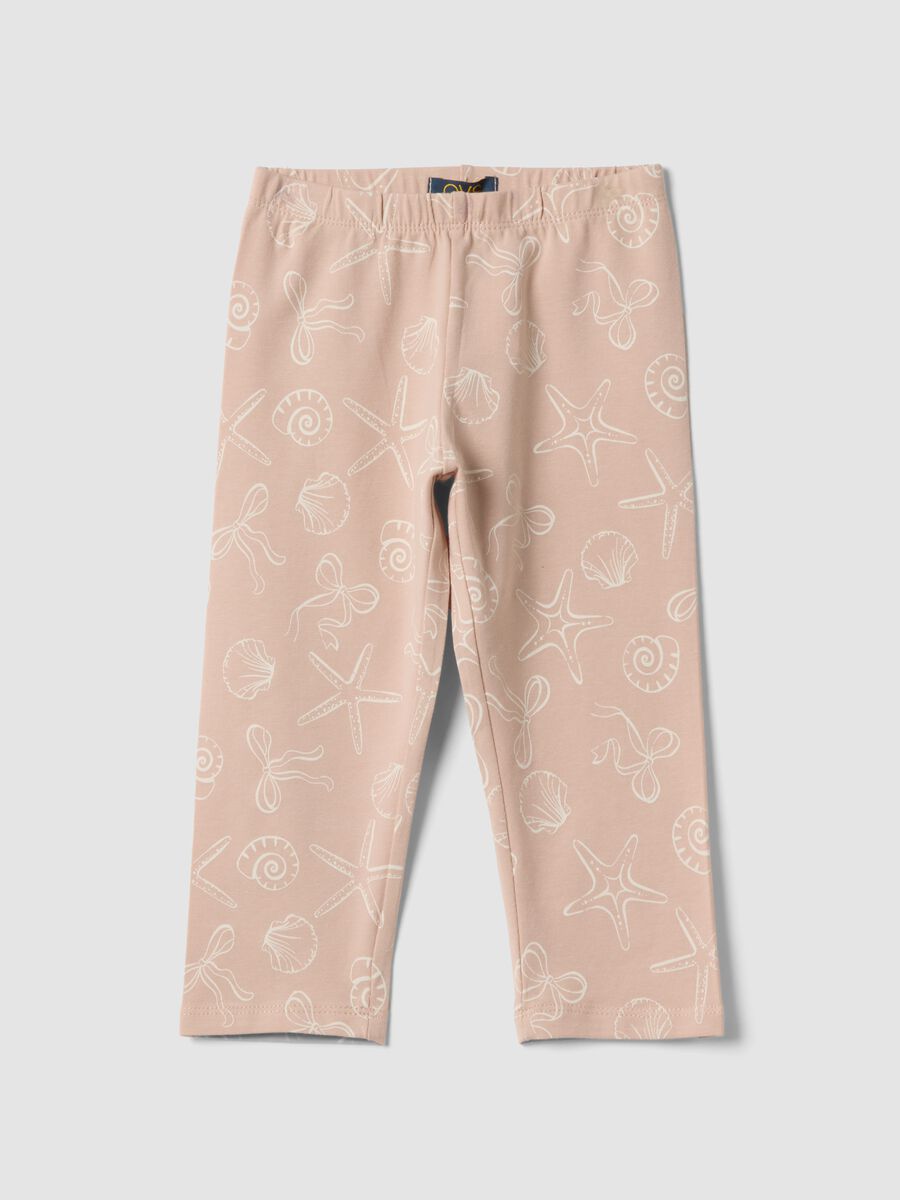 Girls&rsquo; pink skinny leggings in stretch cotton with prints_0