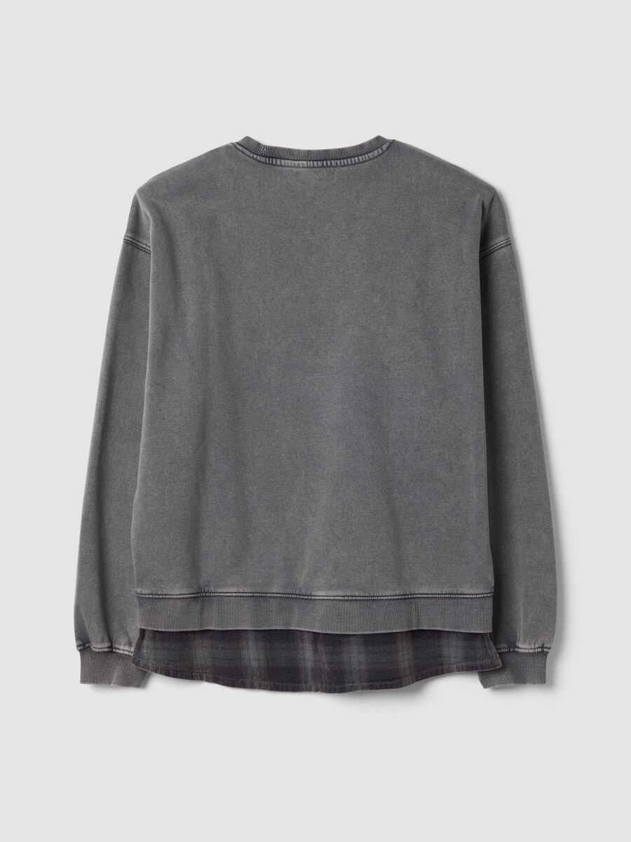 Felpa grigio scuro melange in misto cotone con inserto camicia regular fit_1