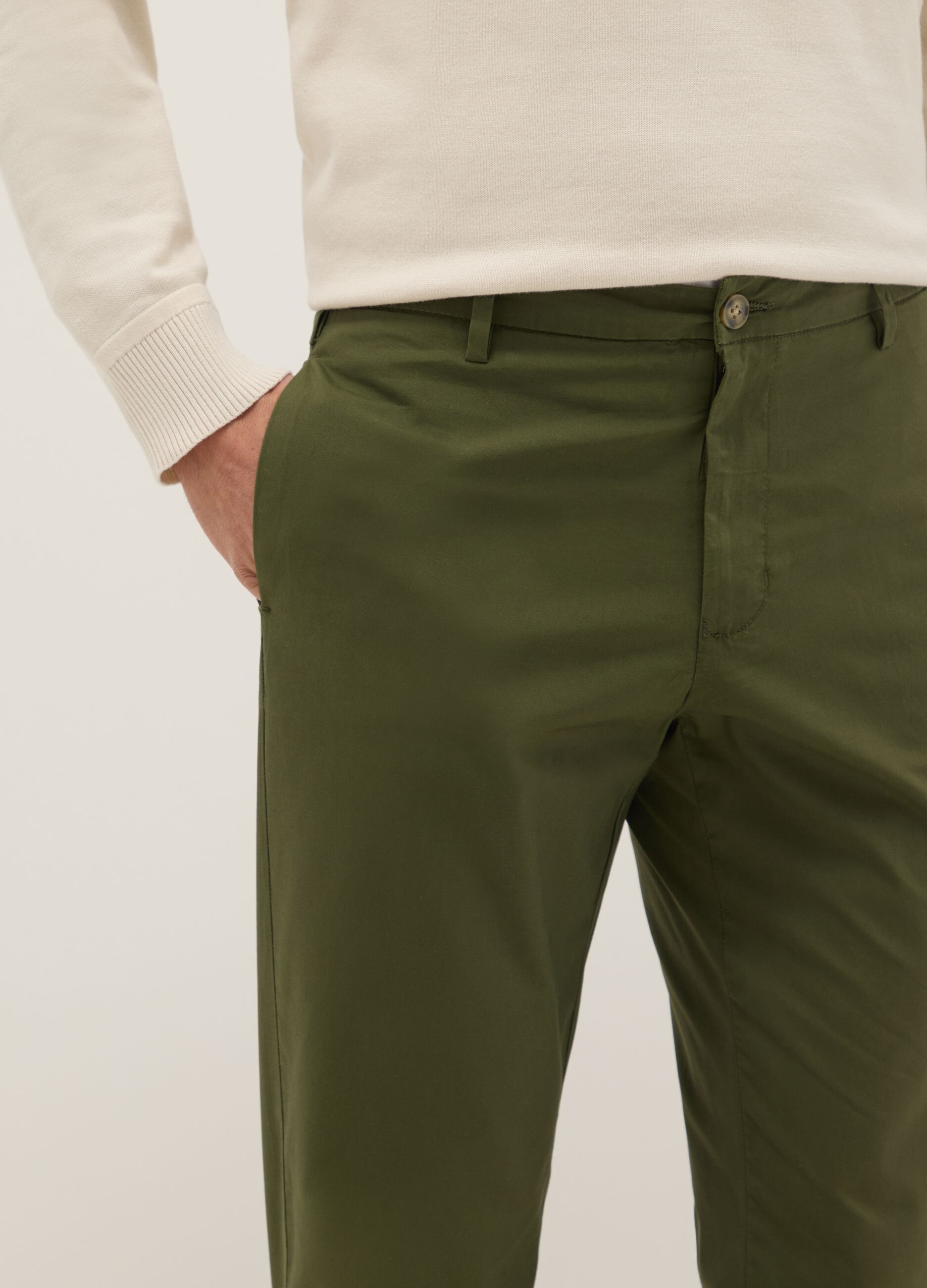 Regular fit green stretch cotton chino trousers