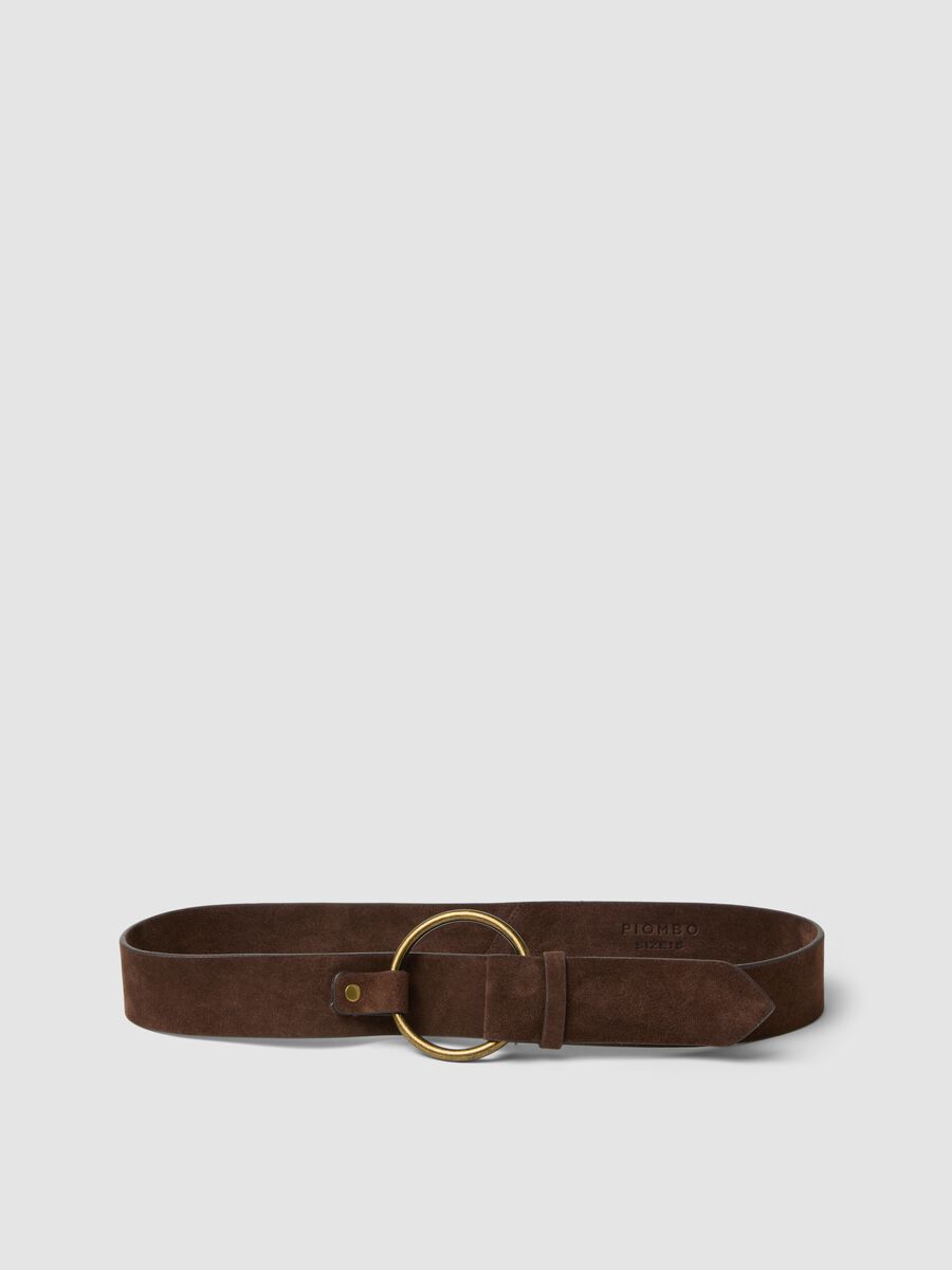 Cintura marrone in vera pelle con fibbia ad anello_0