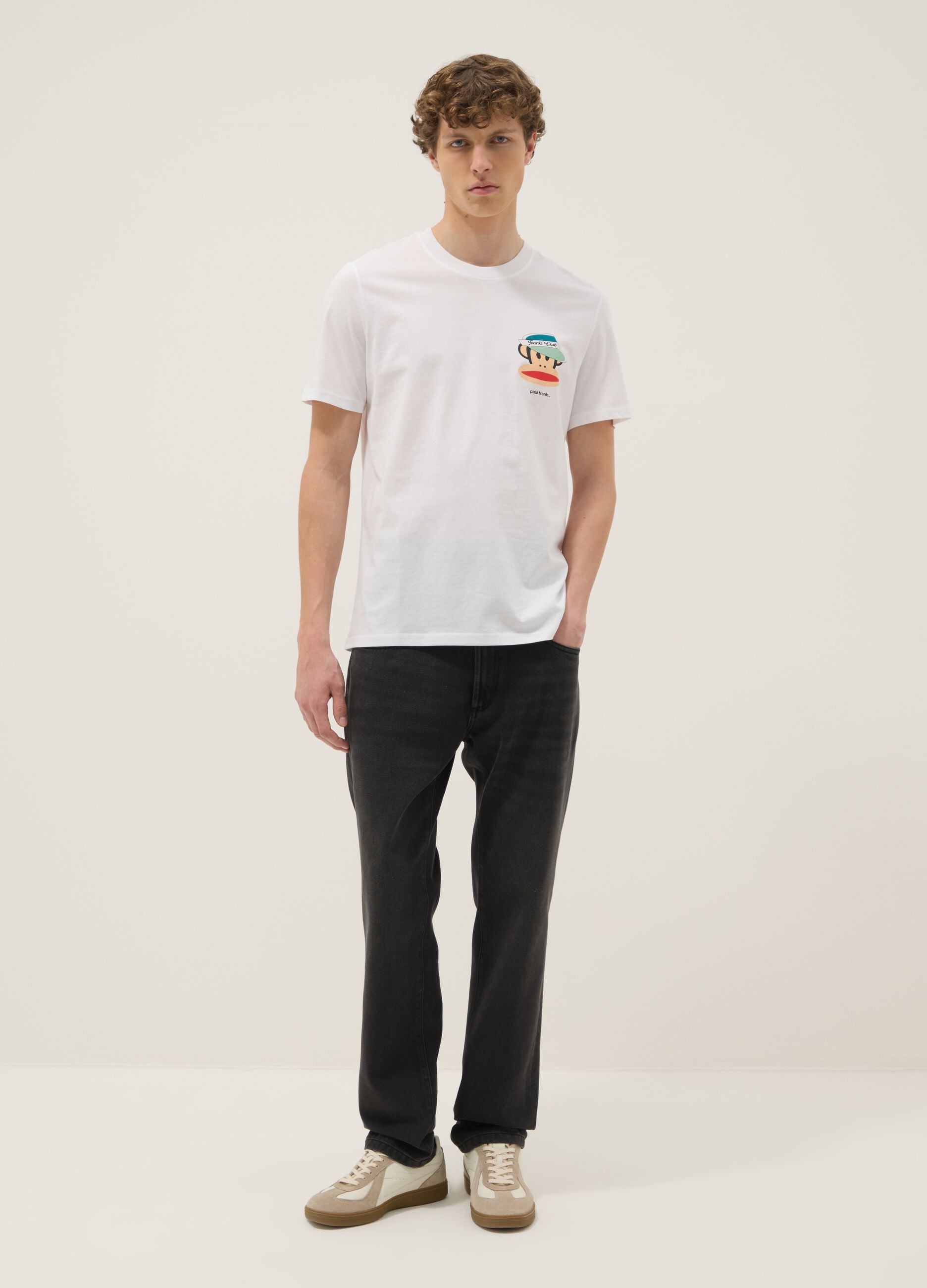 Wei&szlig;es T-Shirt mit Paul-Frank-Print aus reiner Baumwolle, Regular Fit