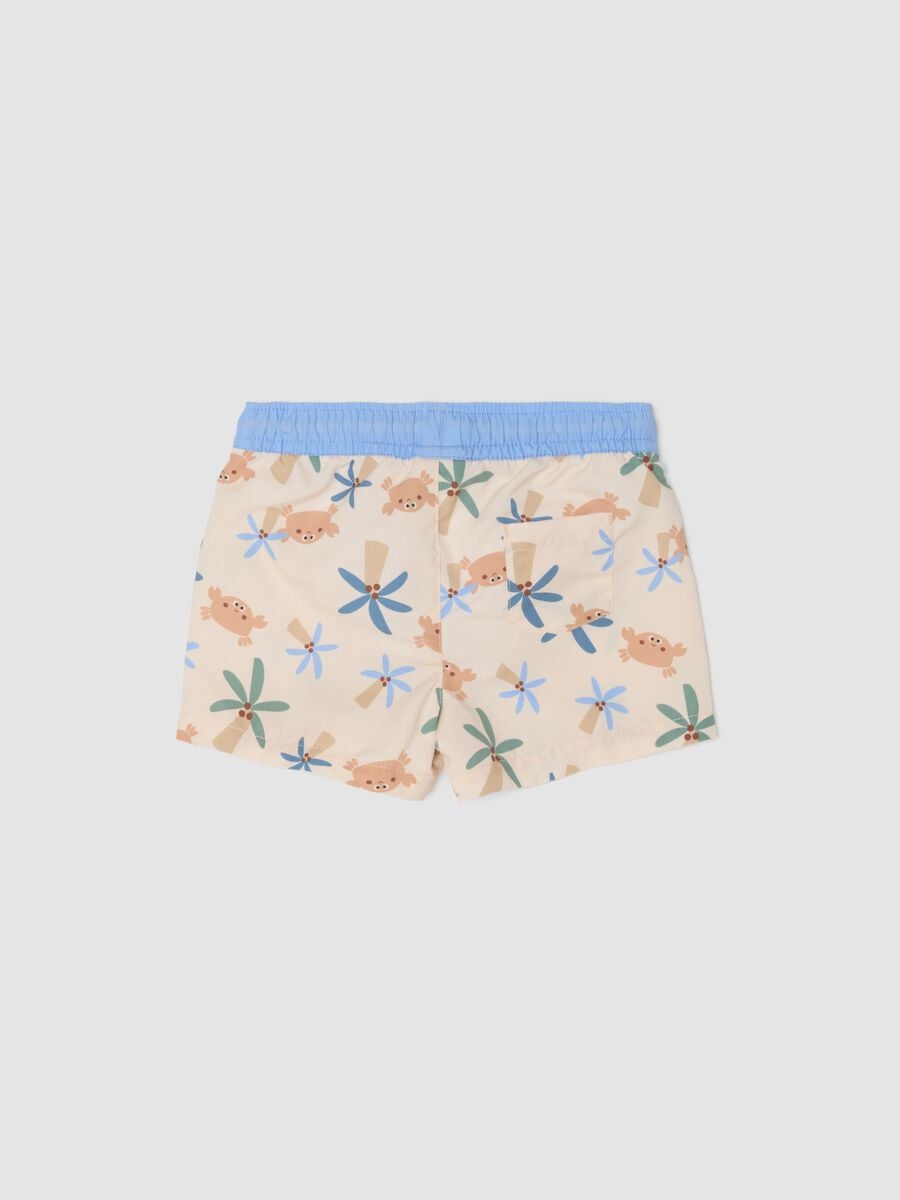 Beige tropical-print swim shorts for baby boys_1