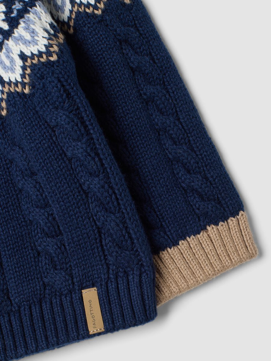 Blauer Jacquard-Pullover aus reiner Bio-Baumwolle mit Zopfmuster, Regular Fit_3