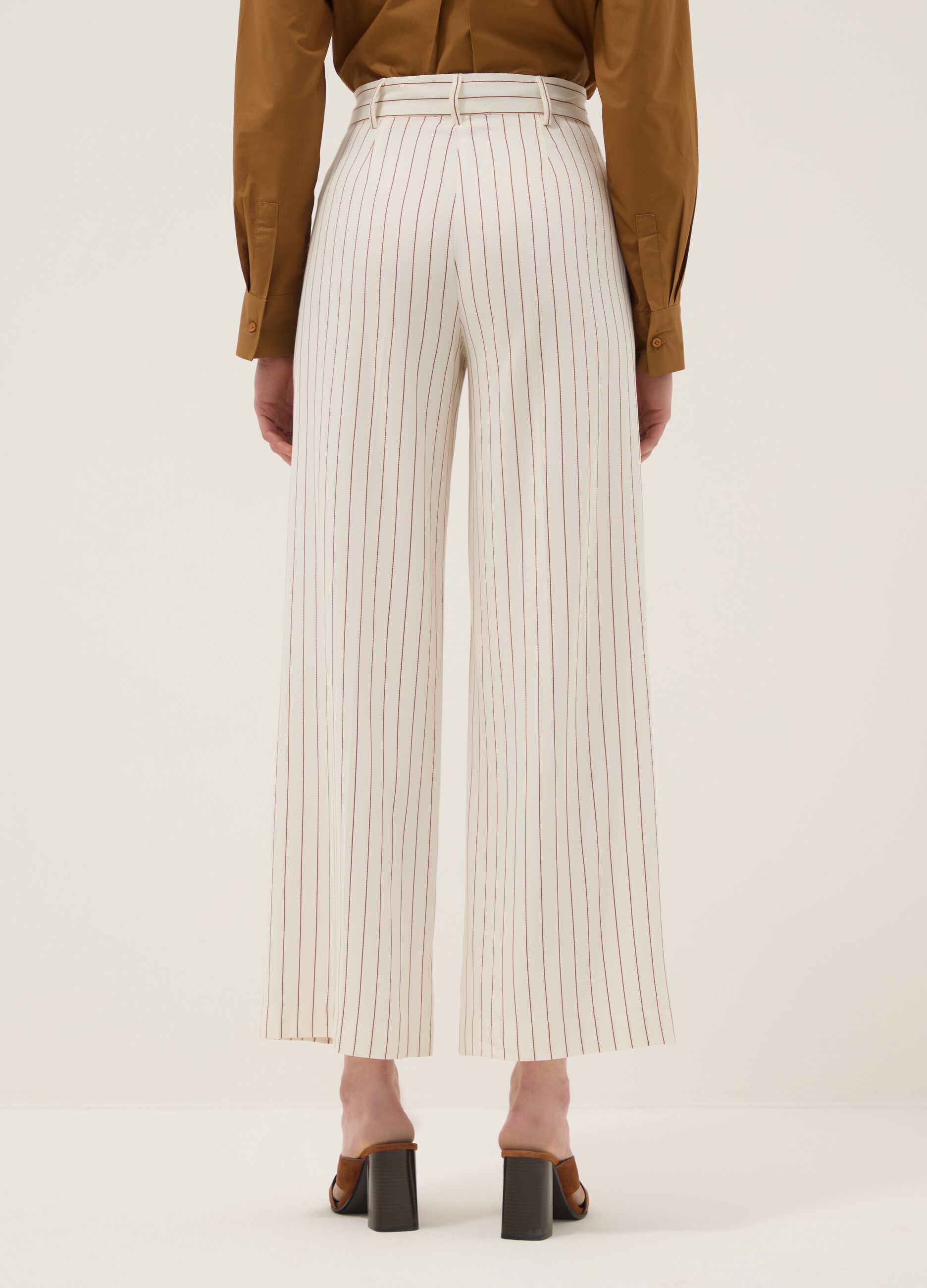 Multicolour Striped Viscose Blend Trousers with Oversized Fit