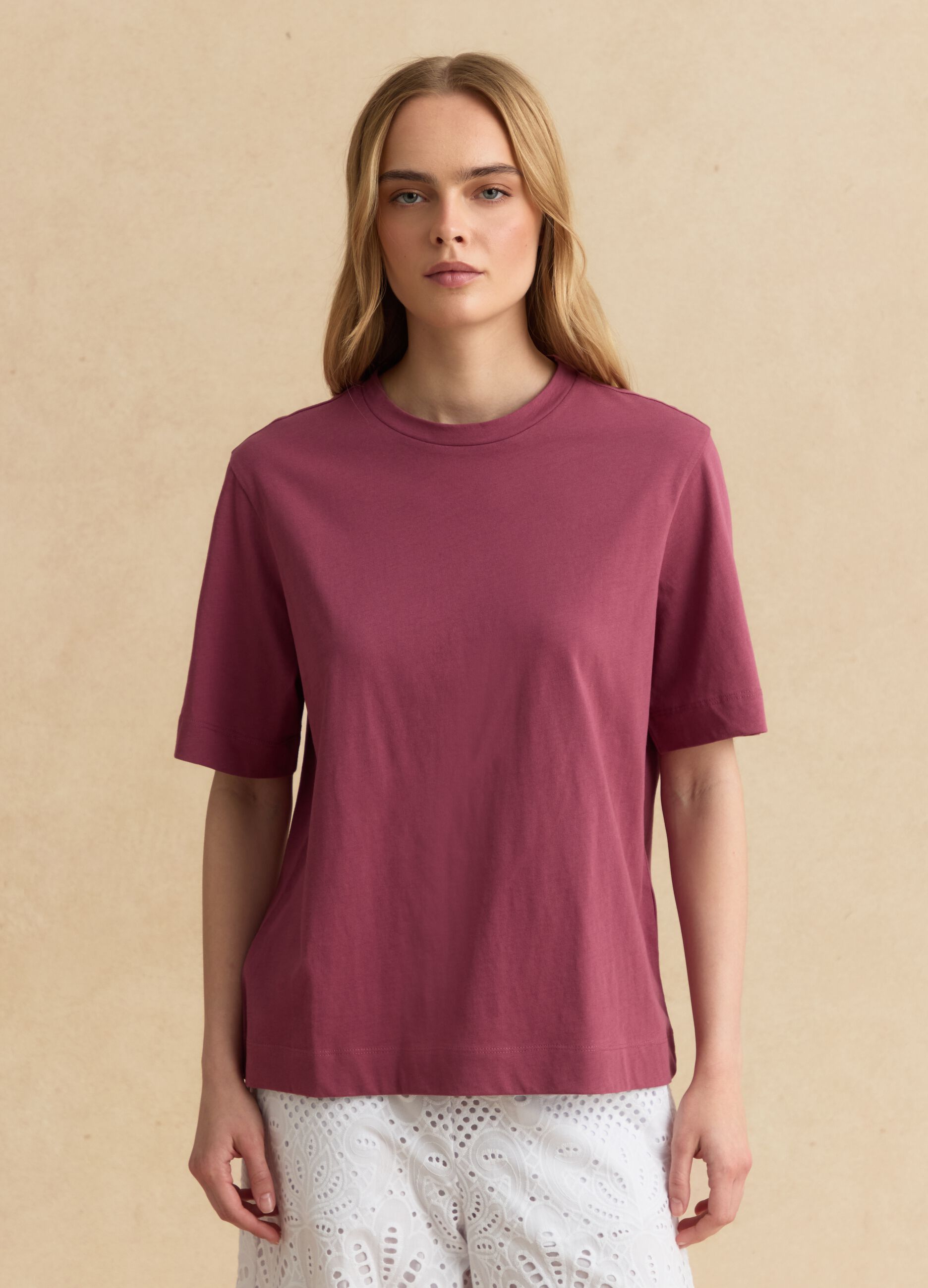 Purple short-sleeved pure cotton T-shirt
