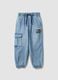 Light blue denim jogger trousers in stretch cotton for boys, relaxed fit_0