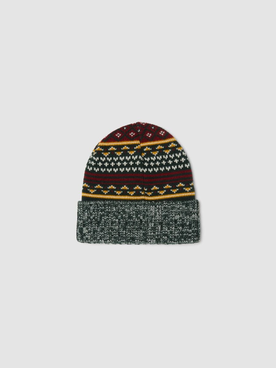 Multicolour beanie with jacquard pattern and embroidery_2