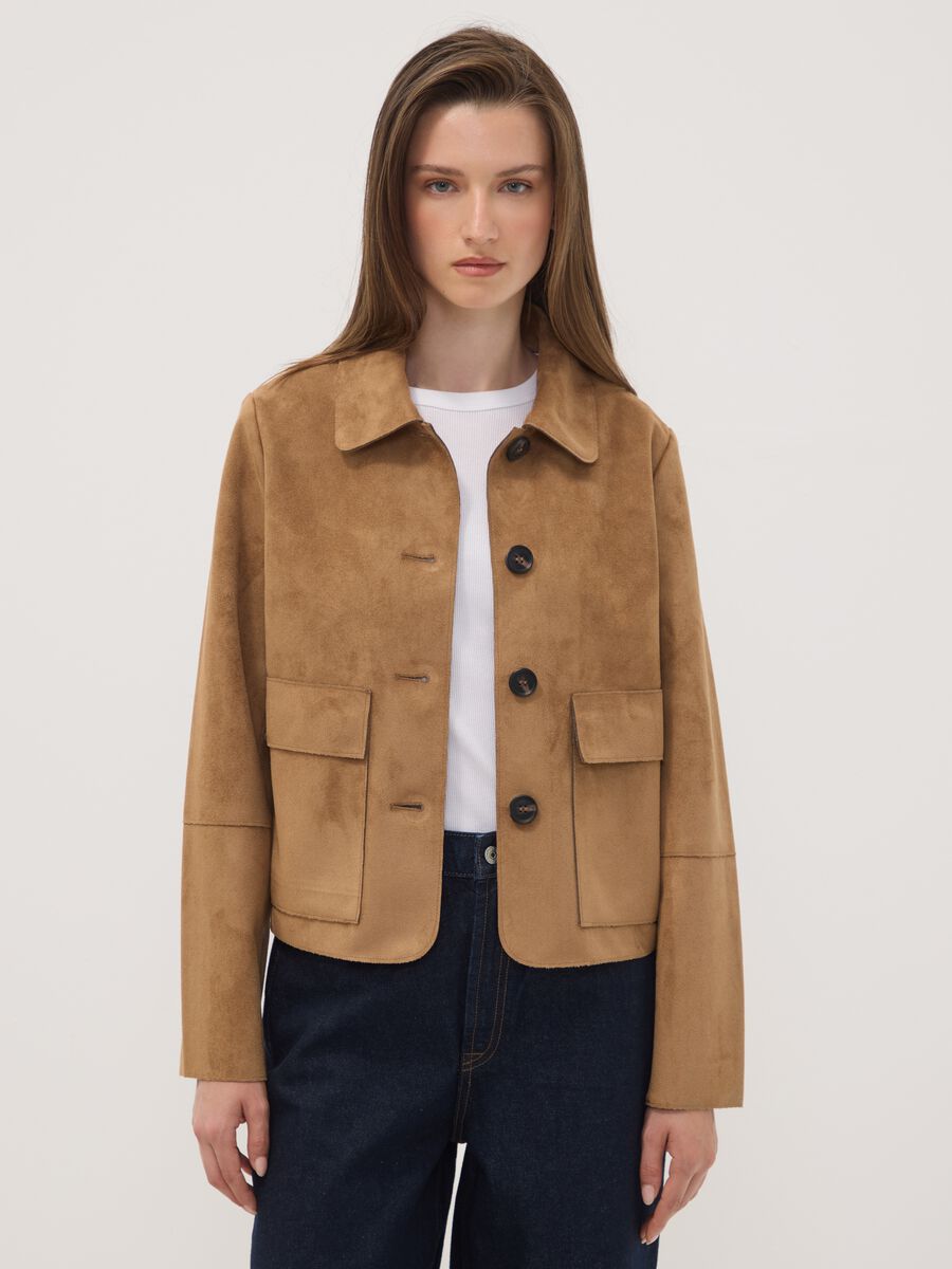 Beige regular-fit shacket with patch pockets_1