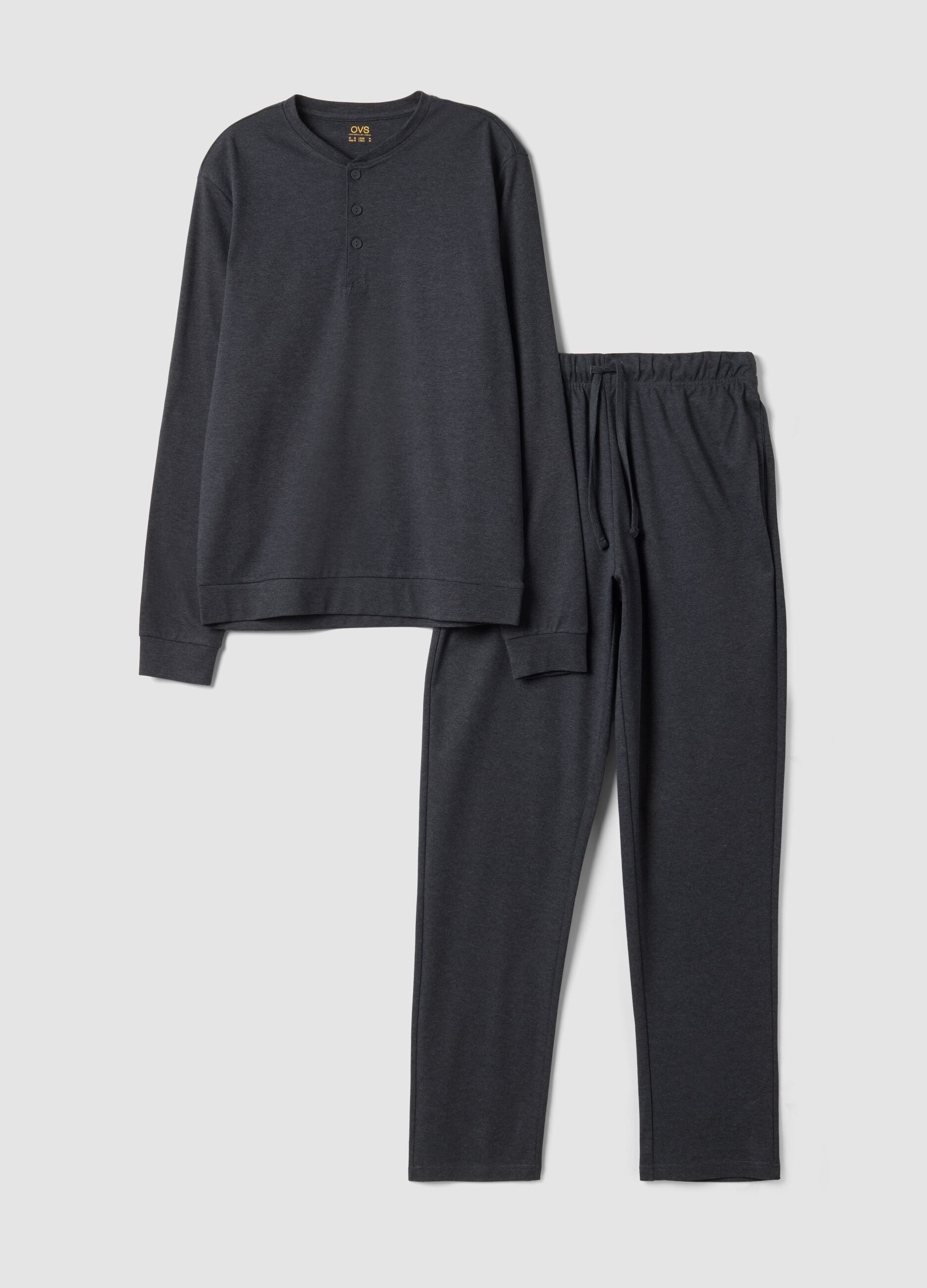 Grey organic cotton pyjamas with Henley neckline