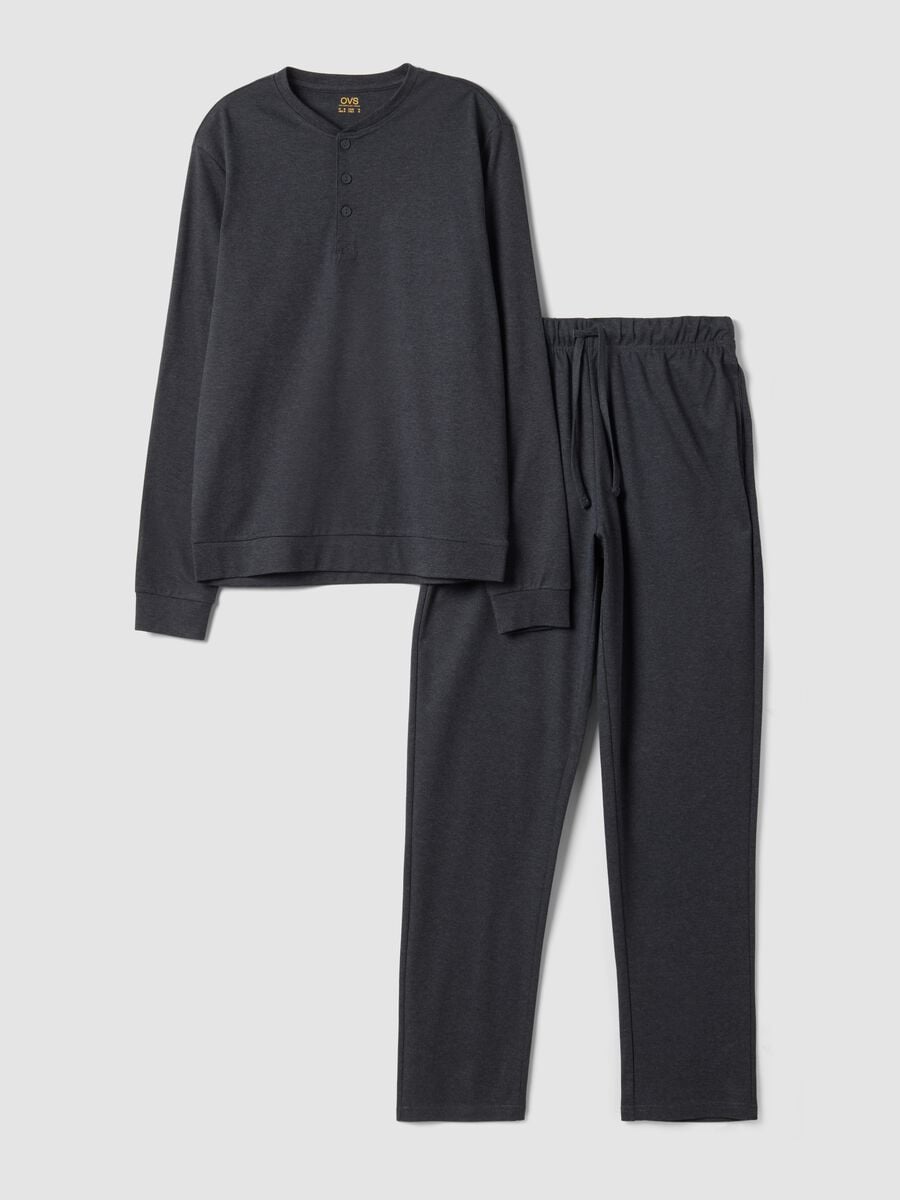 Grey organic cotton pyjamas with Henley neckline_4