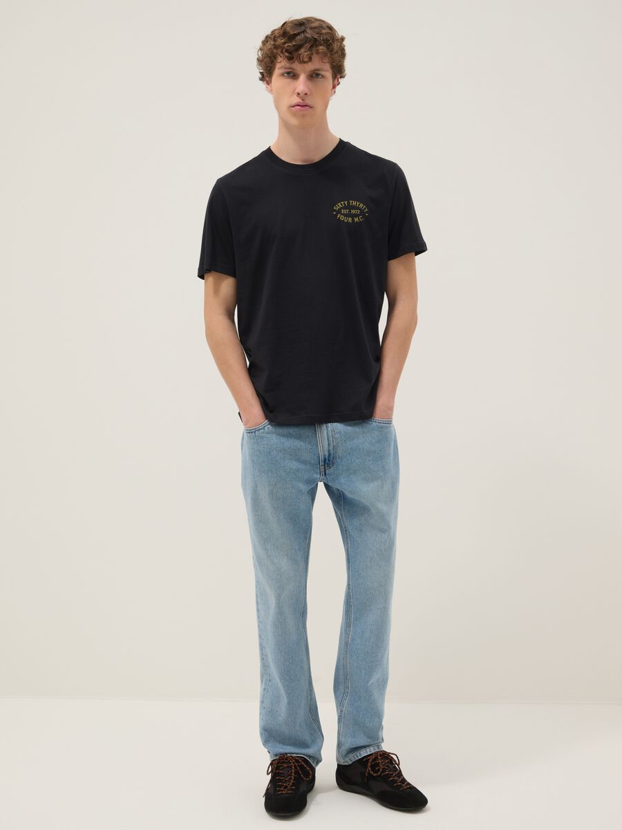 Black printed T-shirt in pure cotton, regular fit_1