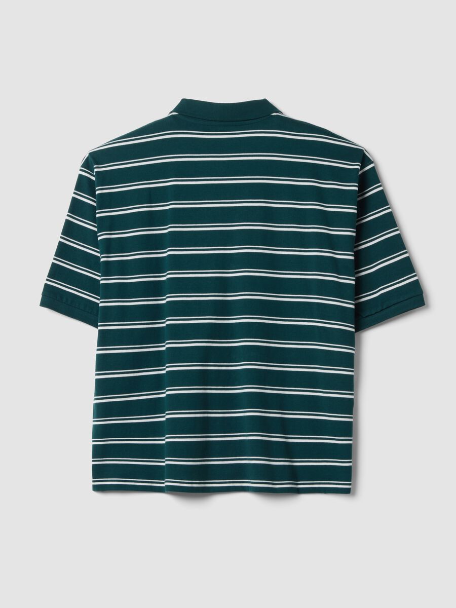 Green pure cotton striped polo shirt, regular fit_2