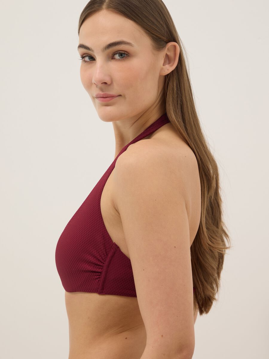 Rotes, elastisches Triangel-Bikini-Top mit mittlerer Schnalle_3