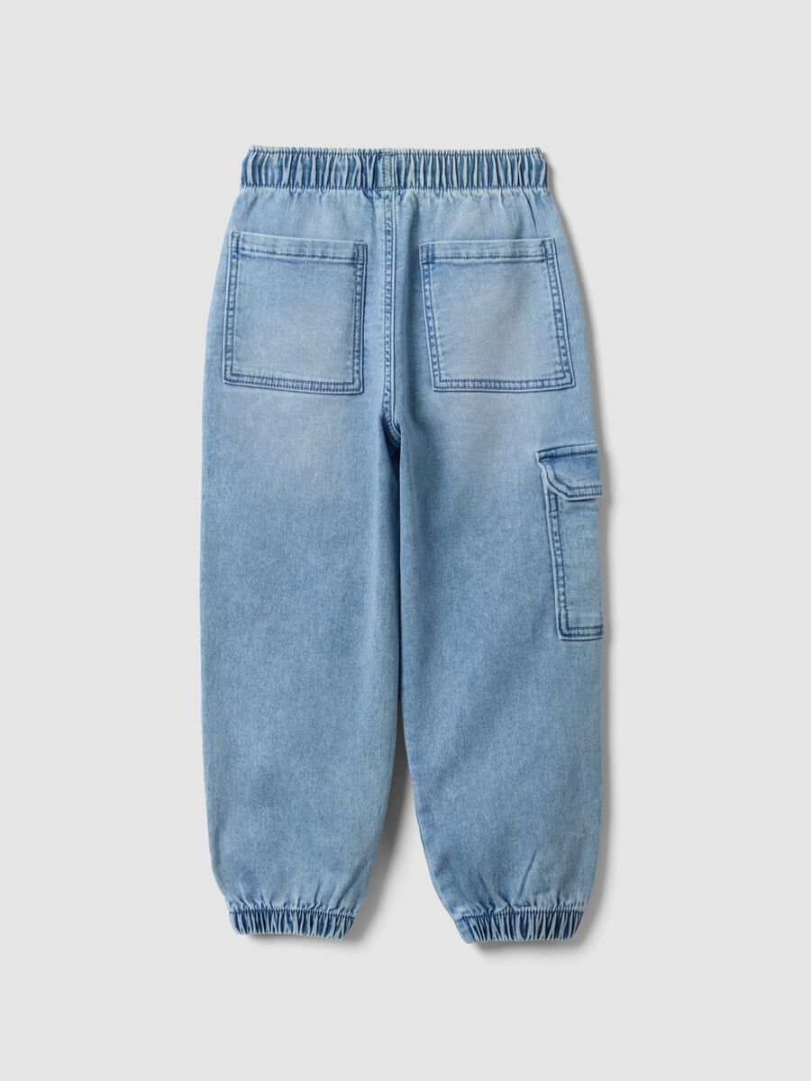 Light blue denim jogger trousers in stretch cotton for boys, relaxed fit_1