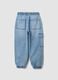 Light blue denim jogger trousers in stretch cotton for boys, relaxed fit_1