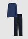 Blue crew neck long sleeve pyjama in pure cotton regular fit_4