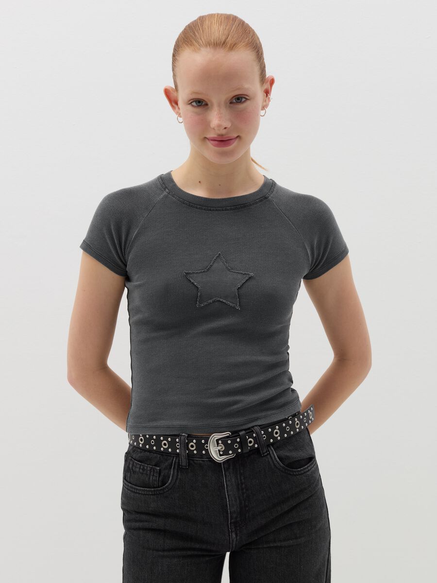 Ribbed crop T-shirt with embroidery_0