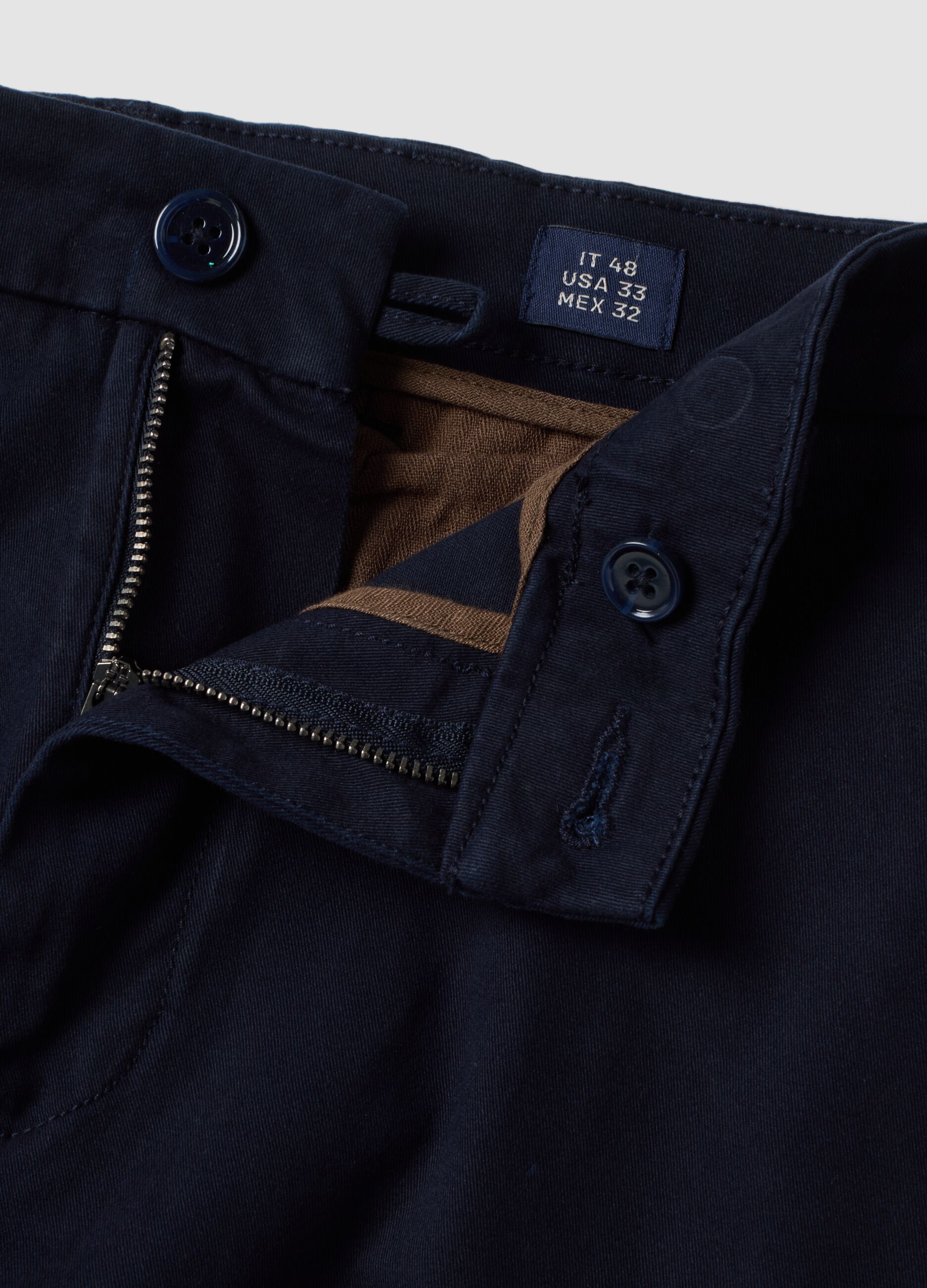 Pantaloni chino blu in twill di cotone elasticizzato slim fit