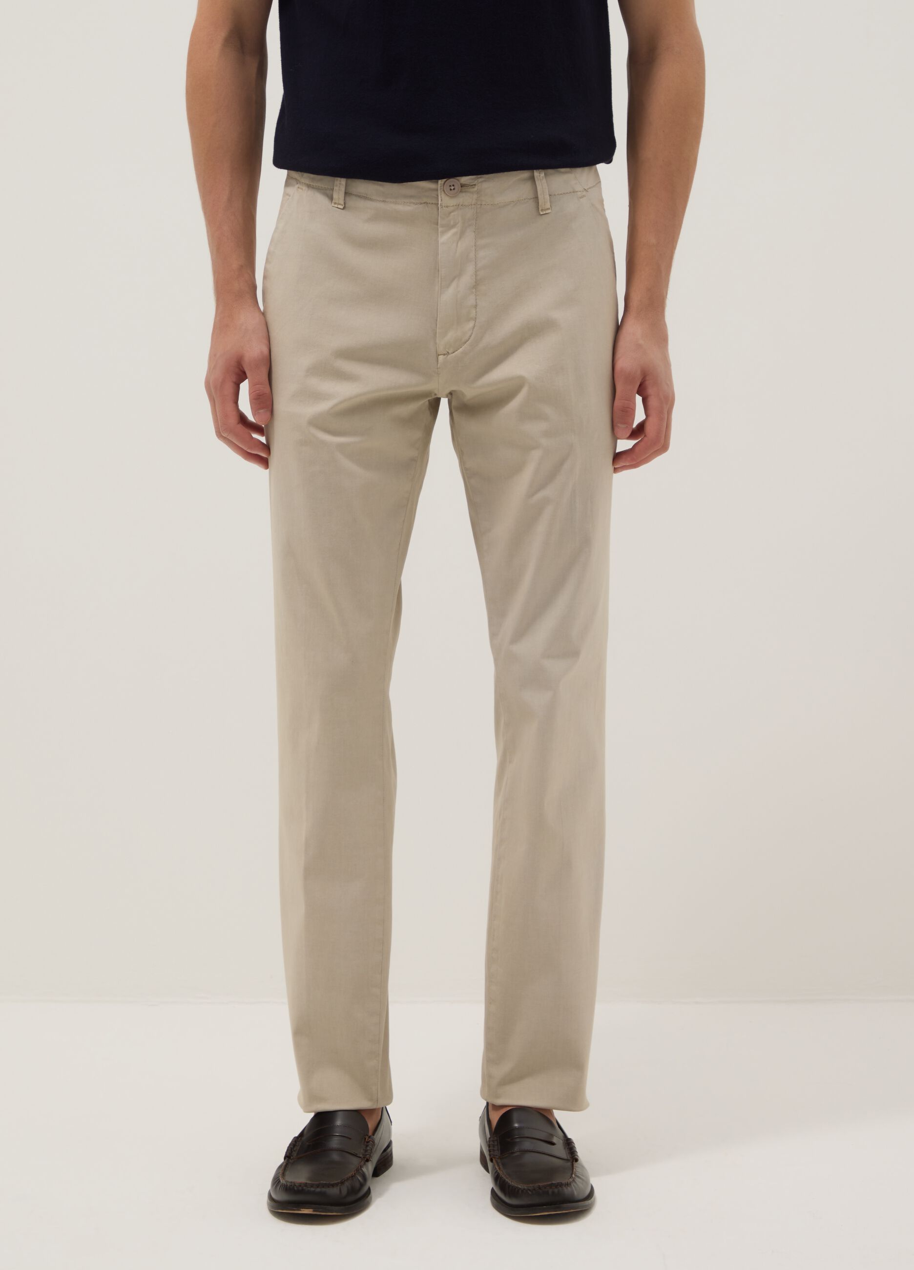 Beige Slim Fit Stretch Cotton Chino Trousers