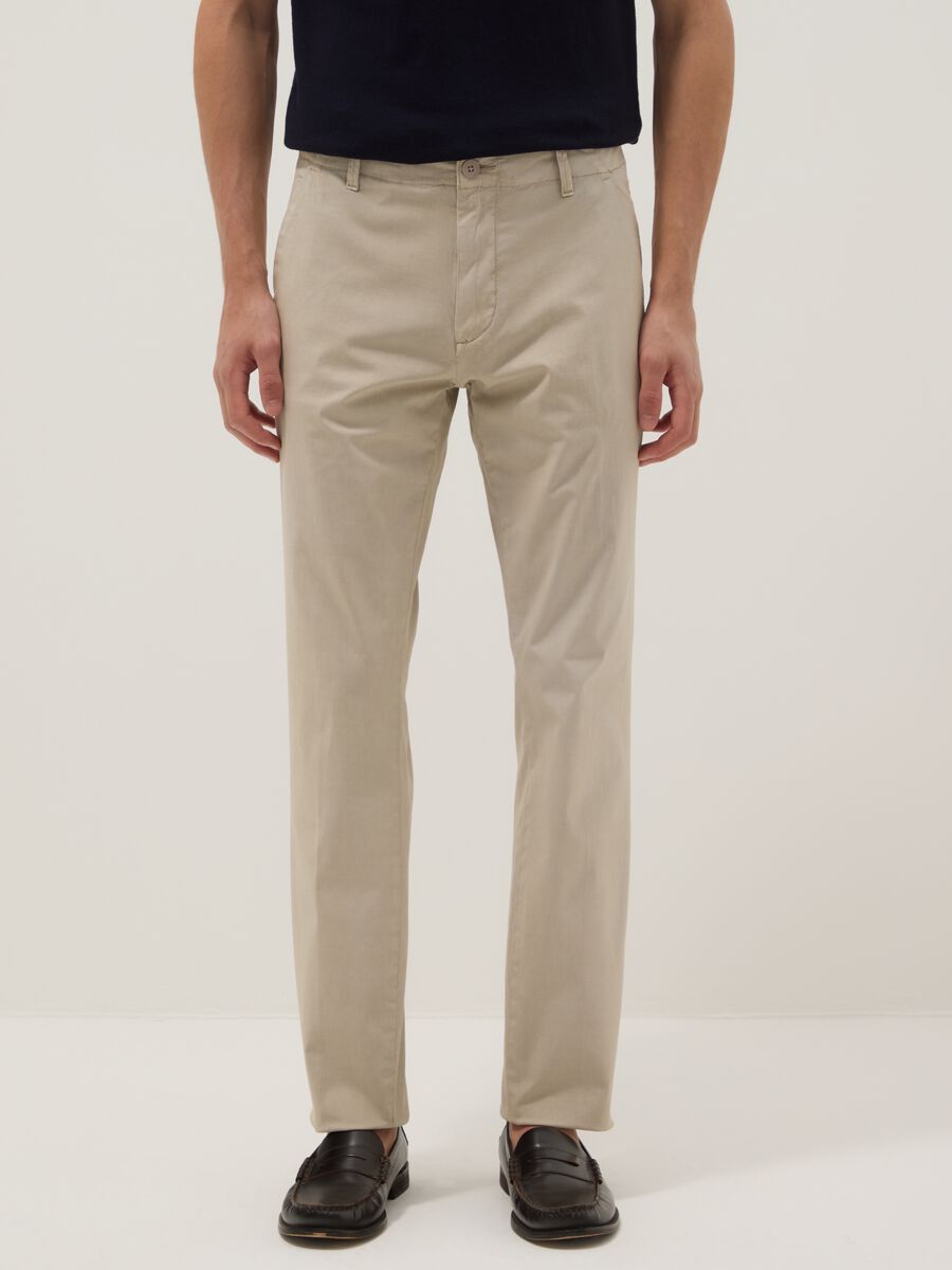 Beige Slim Fit Stretch Cotton Chino Trousers_1