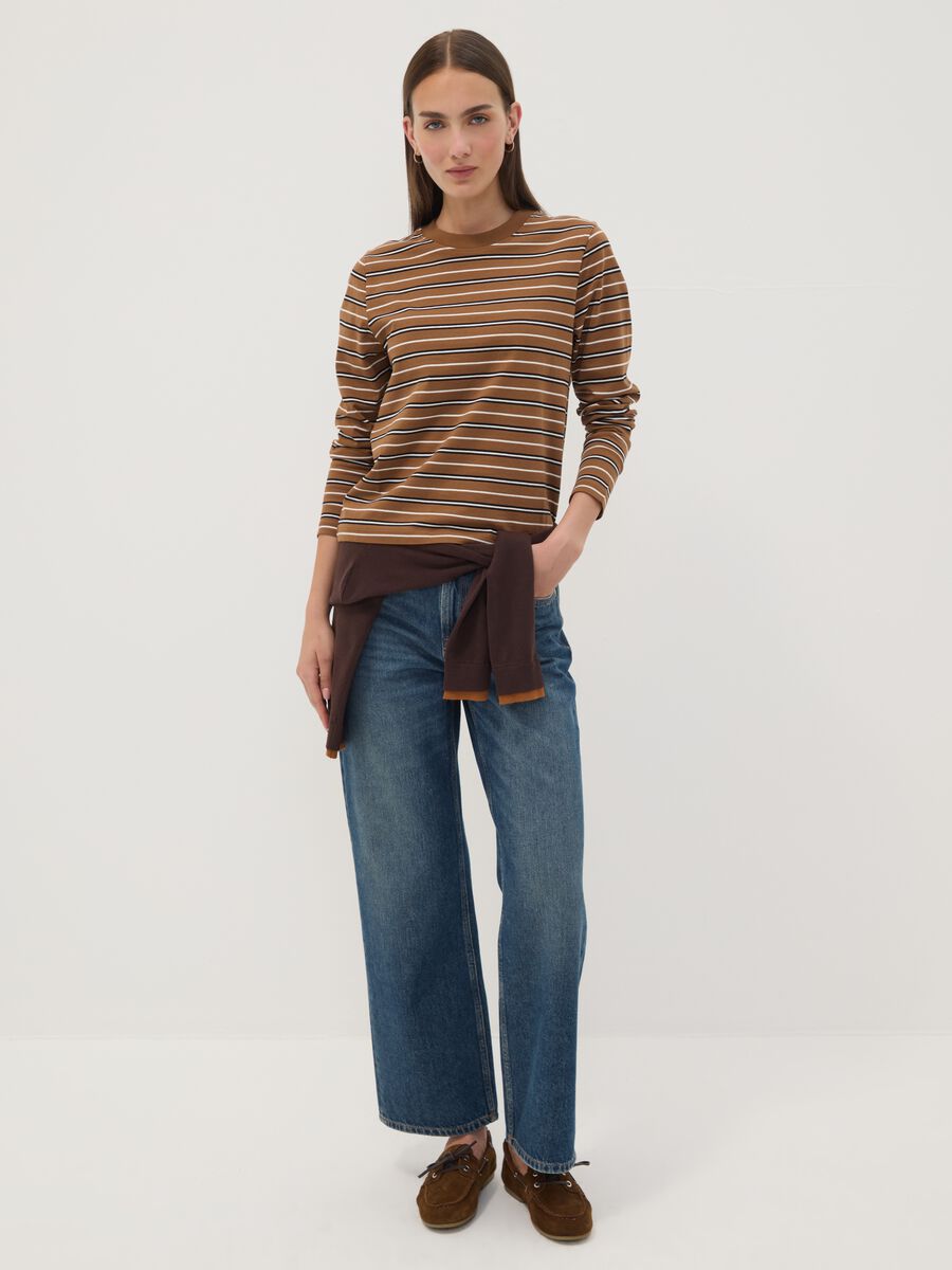 T-shirt multicolor in puro cotone a righe con girocollo regular fit_2