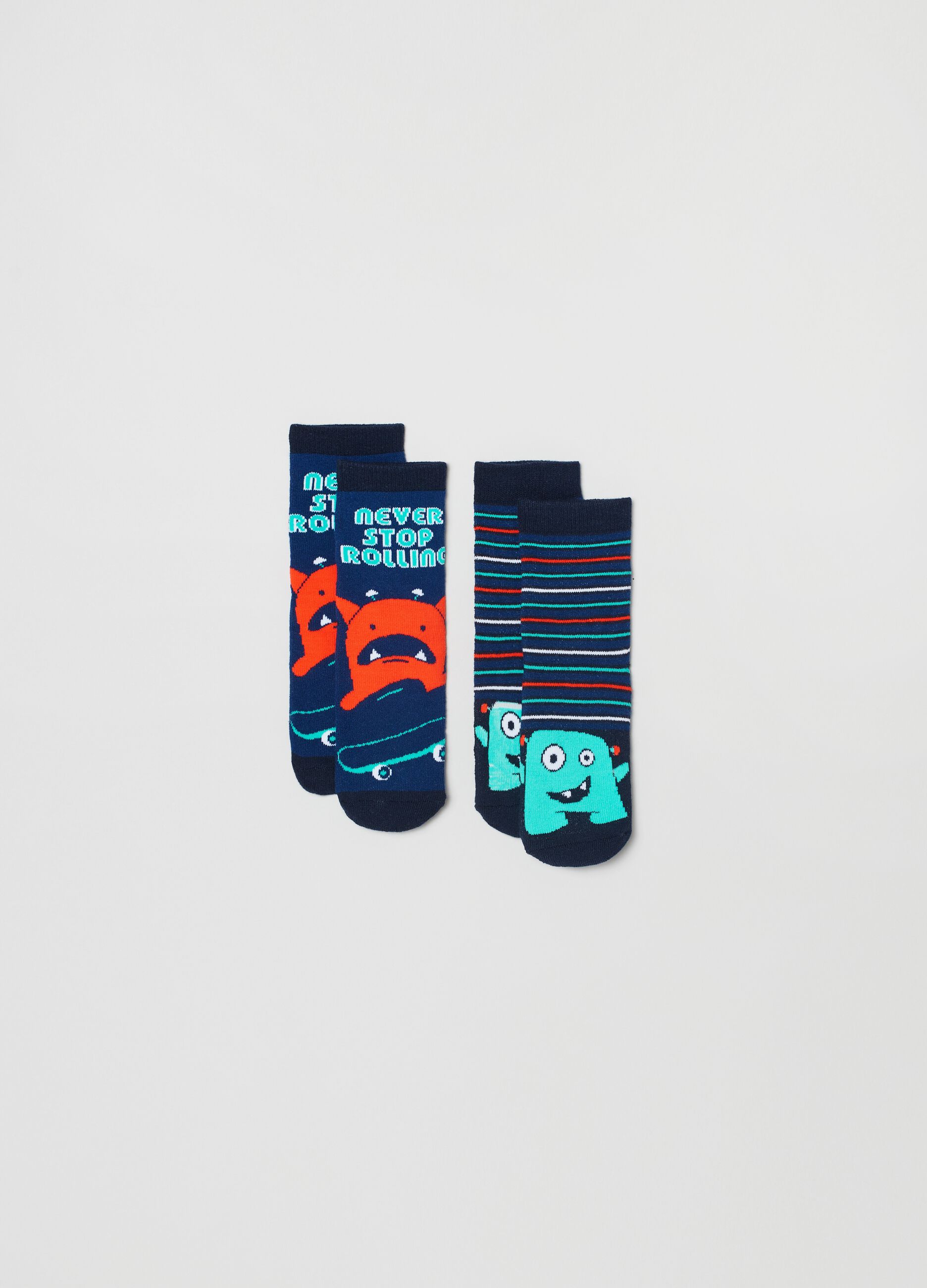 Two-pair pack slipper socks with monster design