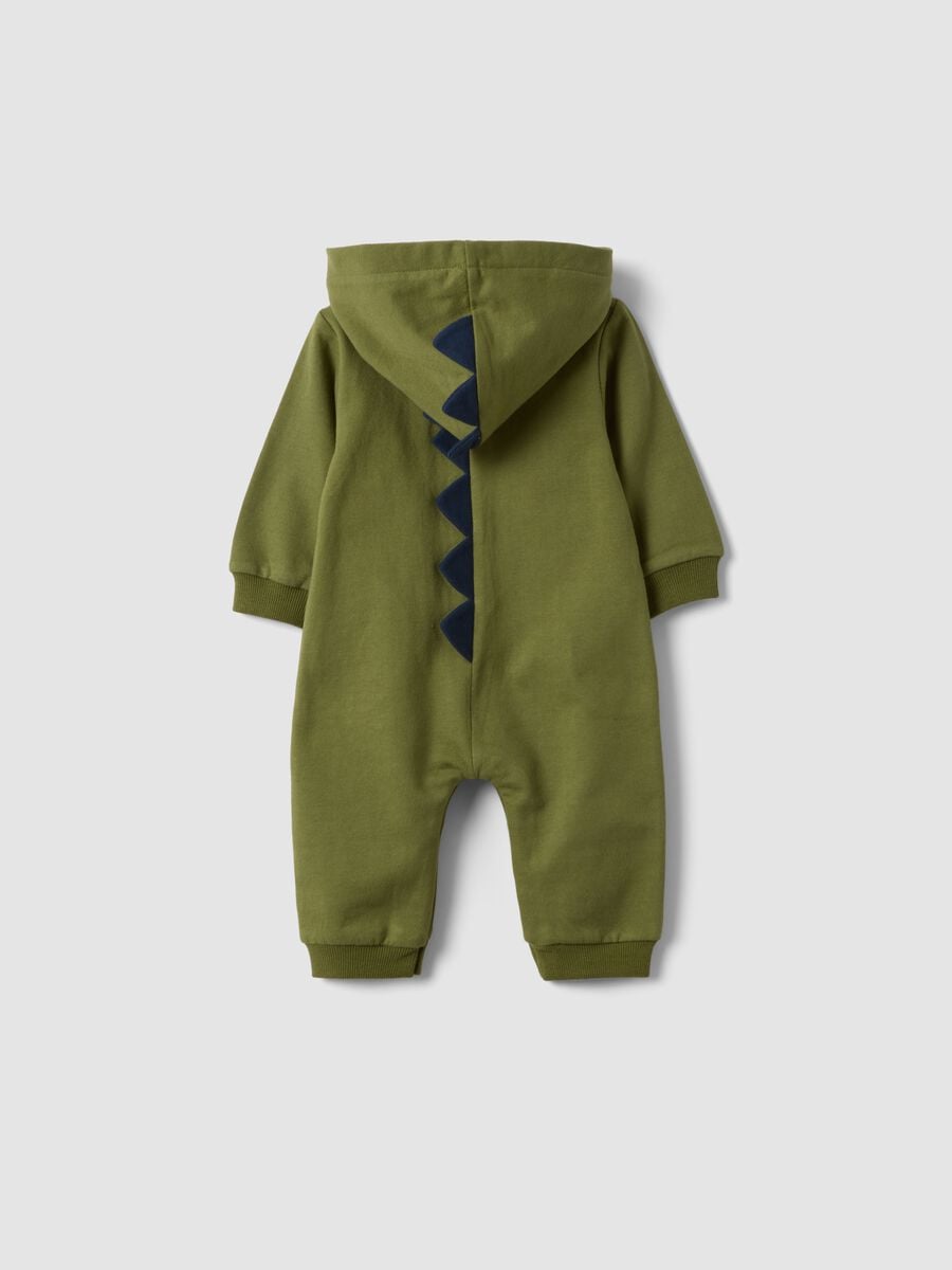 Green dinosaur hooded babygrow in pure organic cotton_1