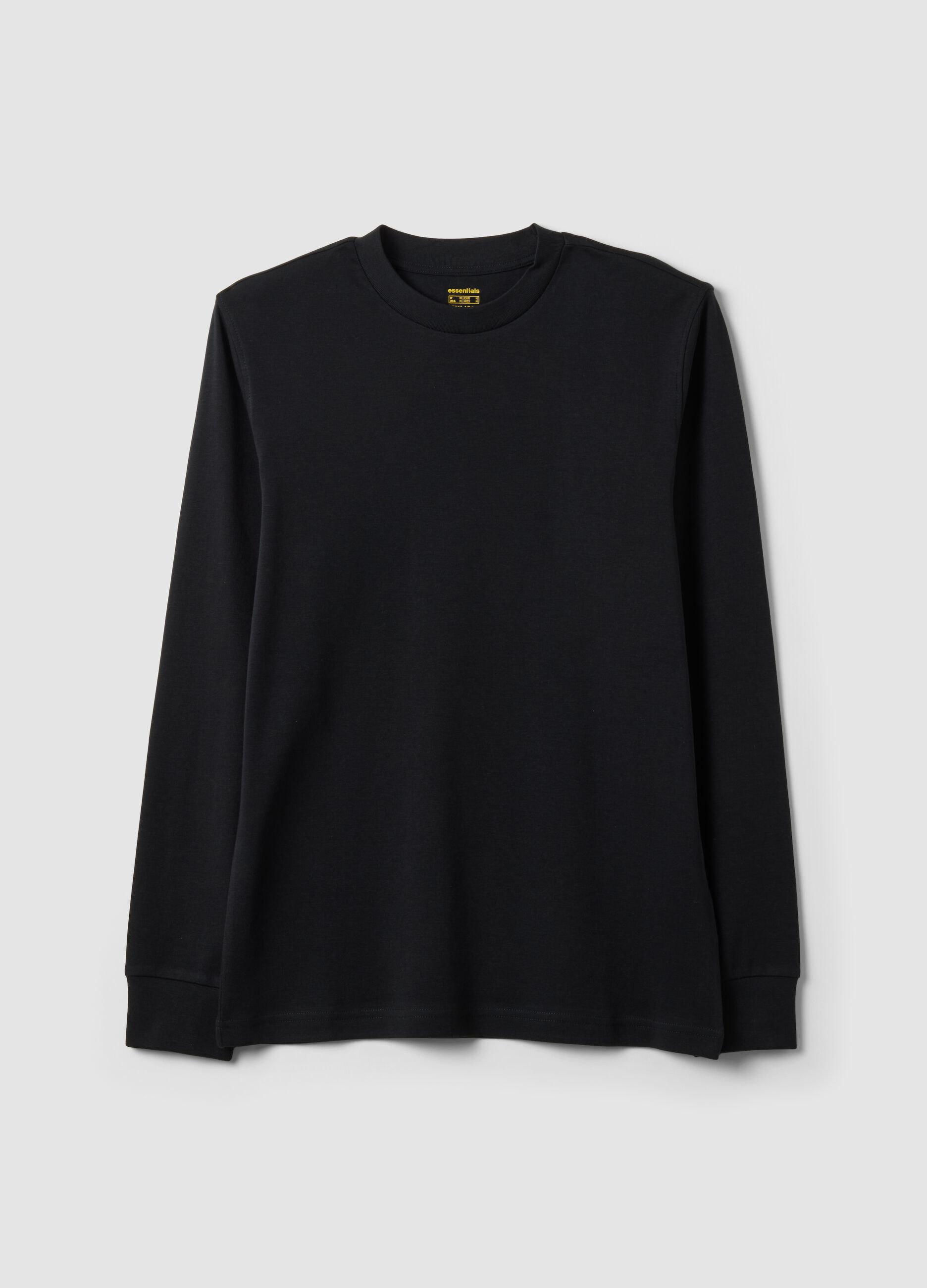 T-shirt nera in puro cotone girocollo a maniche lunghe regular fit
