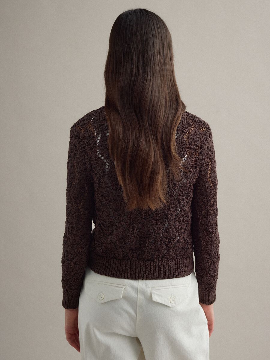 Brown regular fit cotton-blend jumper with a knitted pattern_3