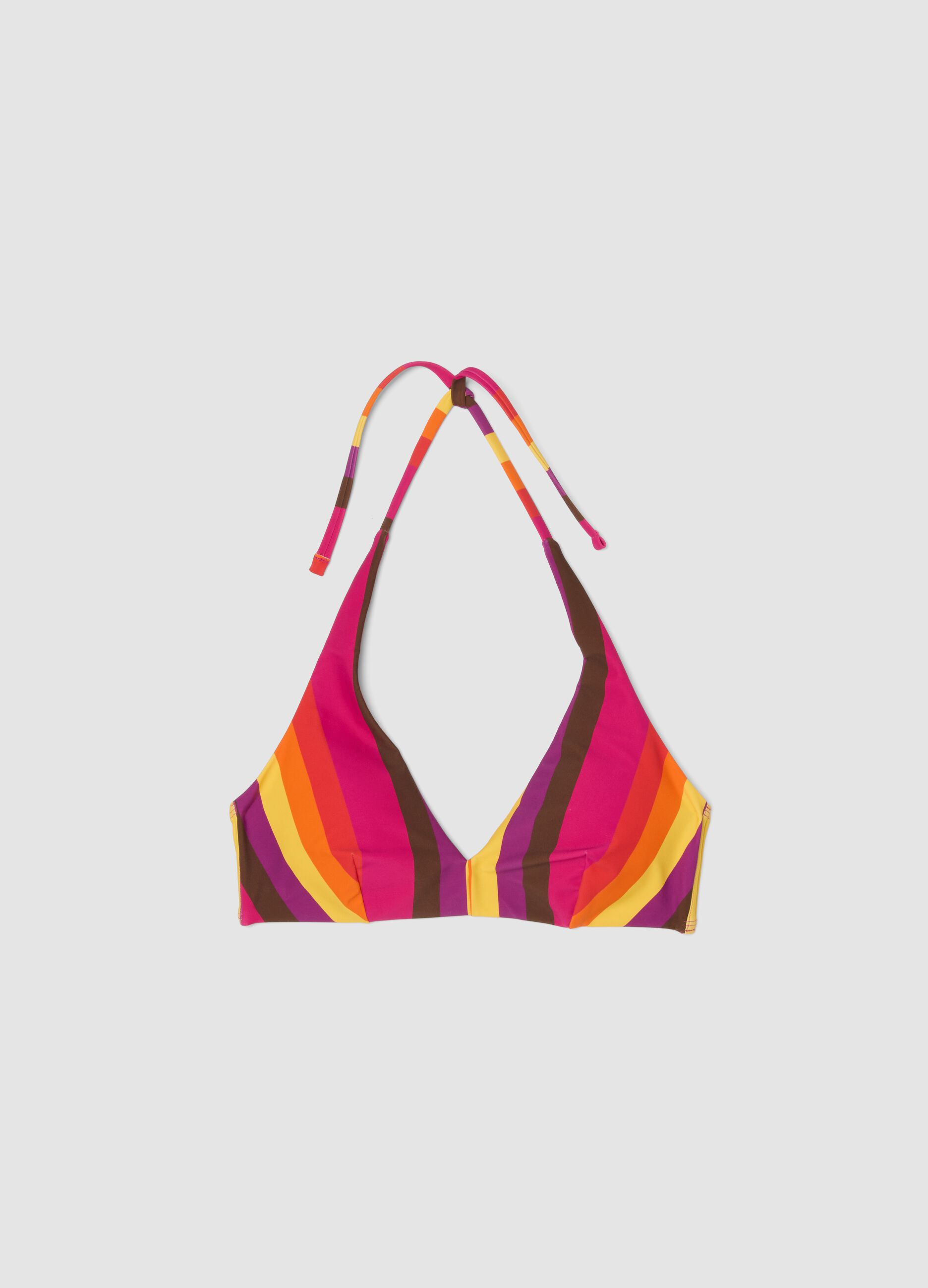 Multicolour triangle bikini top in stretch fabric